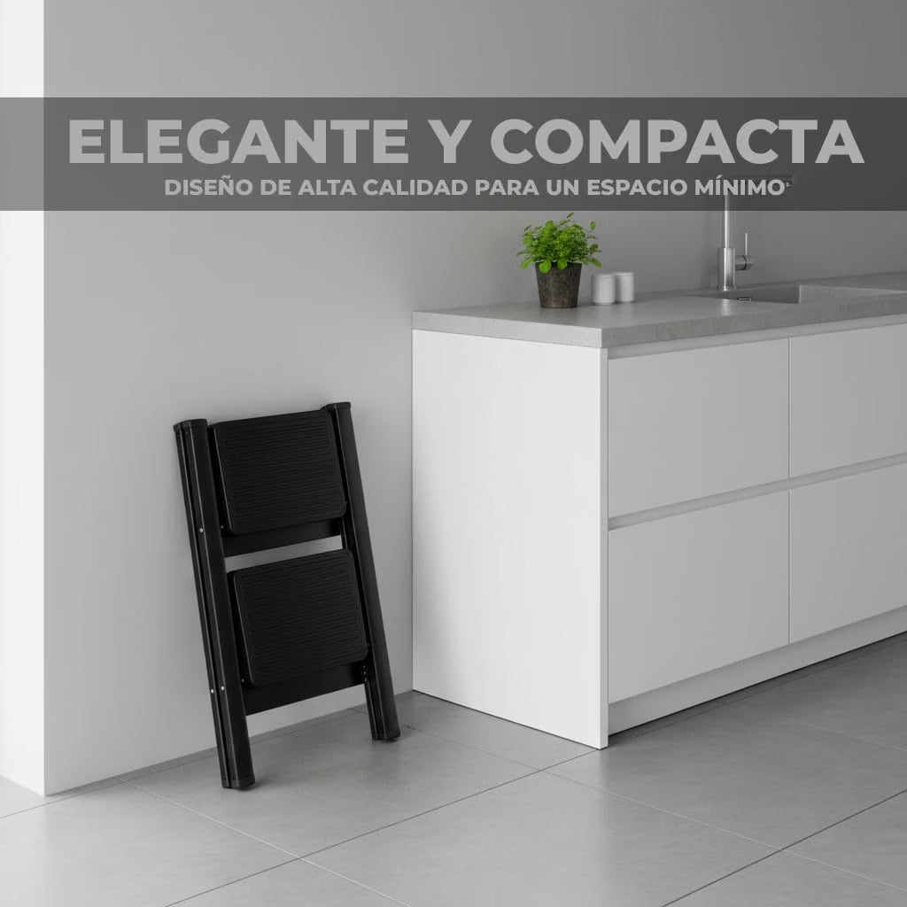 UZIRO Escalera Plegable 2 Peldaños, Escaleras Decorativa, Peldaños Anchos Antideslizantes, Ideal para Uso en Hogar, Cocina y Oficina, Fácil de Guardar y Transportar, Resistente