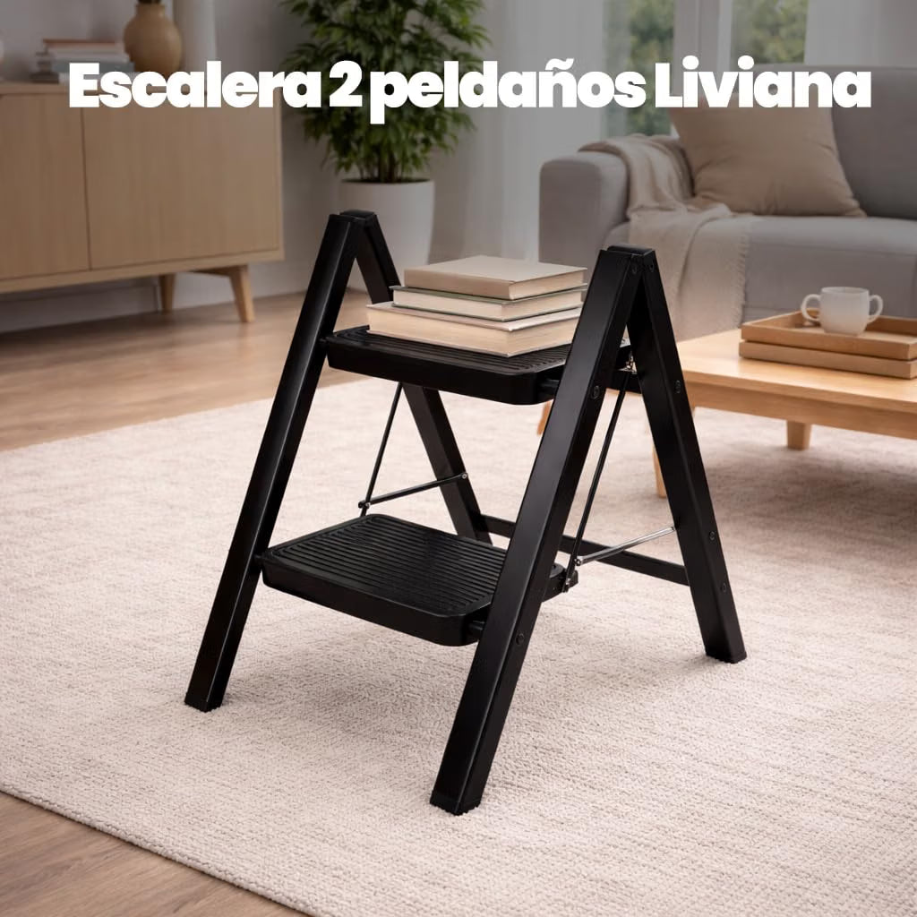 UZIRO Escalera Plegable 2 Peldaños, Escaleras Decorativa, Peldaños Anchos Antideslizantes, Ideal para Uso en Hogar, Cocina y Oficina, Fácil de Guardar y Transportar, Resistente