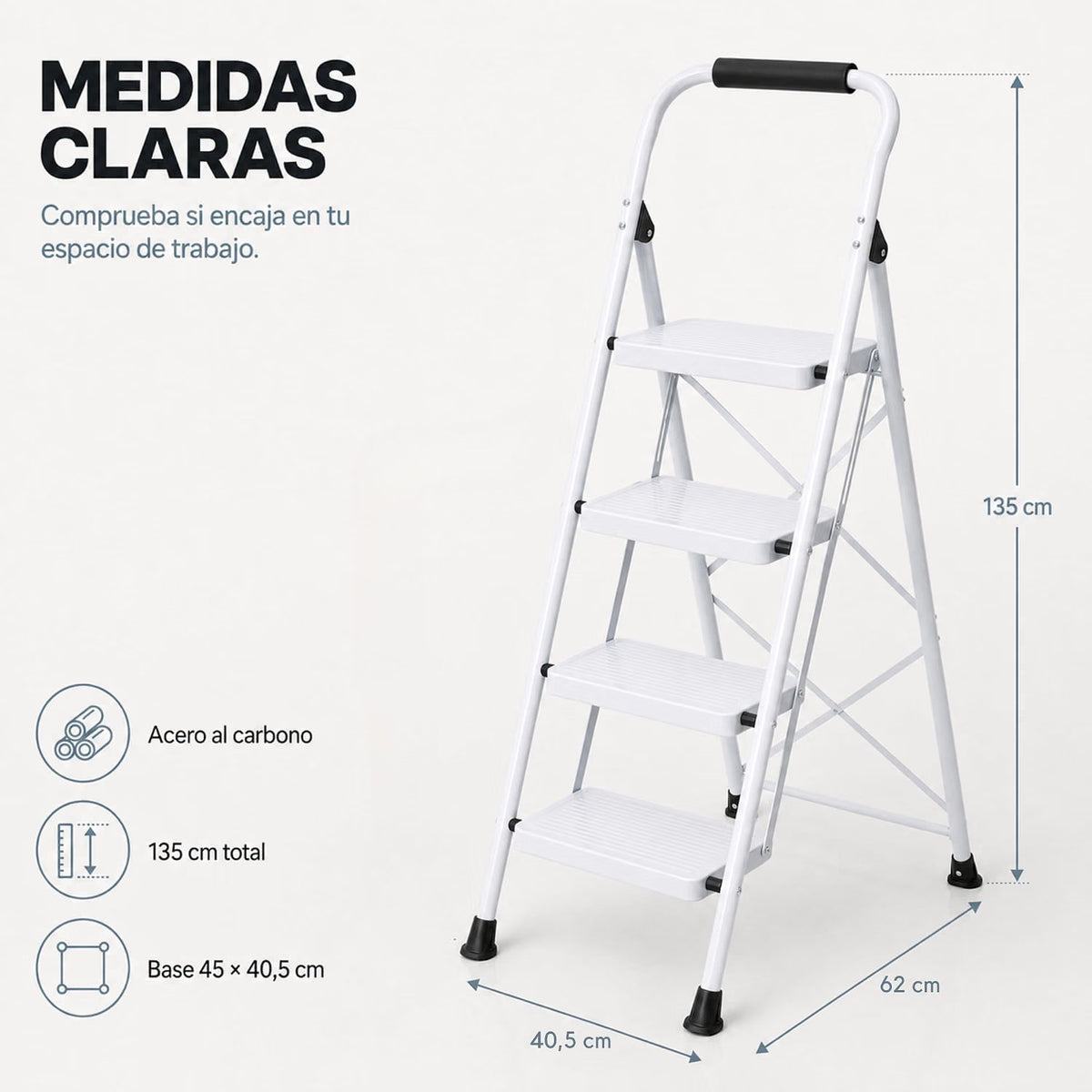UZIRO Escalera 4 Peldaños Plegable, Escalones y Patas Antideslizantes de Acero al Carbono, Mango Acolchado y Estructura Reforzada, Escalera Plegable 4 Peldaños, Escaleras Plegables
