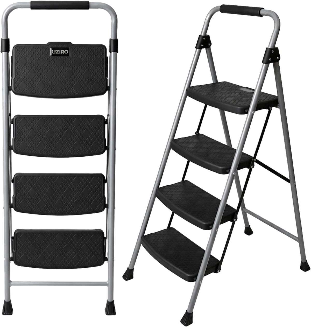 UZIRO Escalera Plegable 4 Peldaños, Estructura de Acero y Aluminio, Antideslizante y Liviana