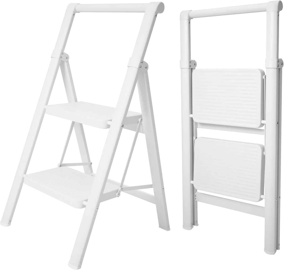 UZIRO Escalera Plegable 2 Peldaños, Liviana y Compacta, Diseño Decorativo, Peldaños Anchos Antideslizantes, Ideal para Uso en Hogar, Cocina y Oficina, Fácil de Guardar
