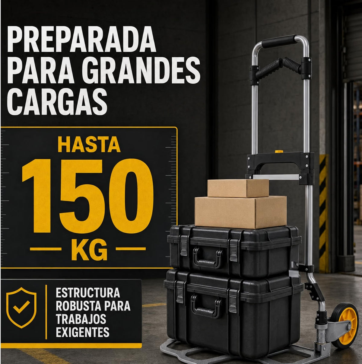 UZIRO Carretilla Plegable con Ruedas de Aluminio, con Mango Telescópico y Soporte Extra, Capacidad de 150 Kg, Plataforma Abatible y 2 Ruedas, Carretilla de Mano Plegable, Carro Transporte Plegable