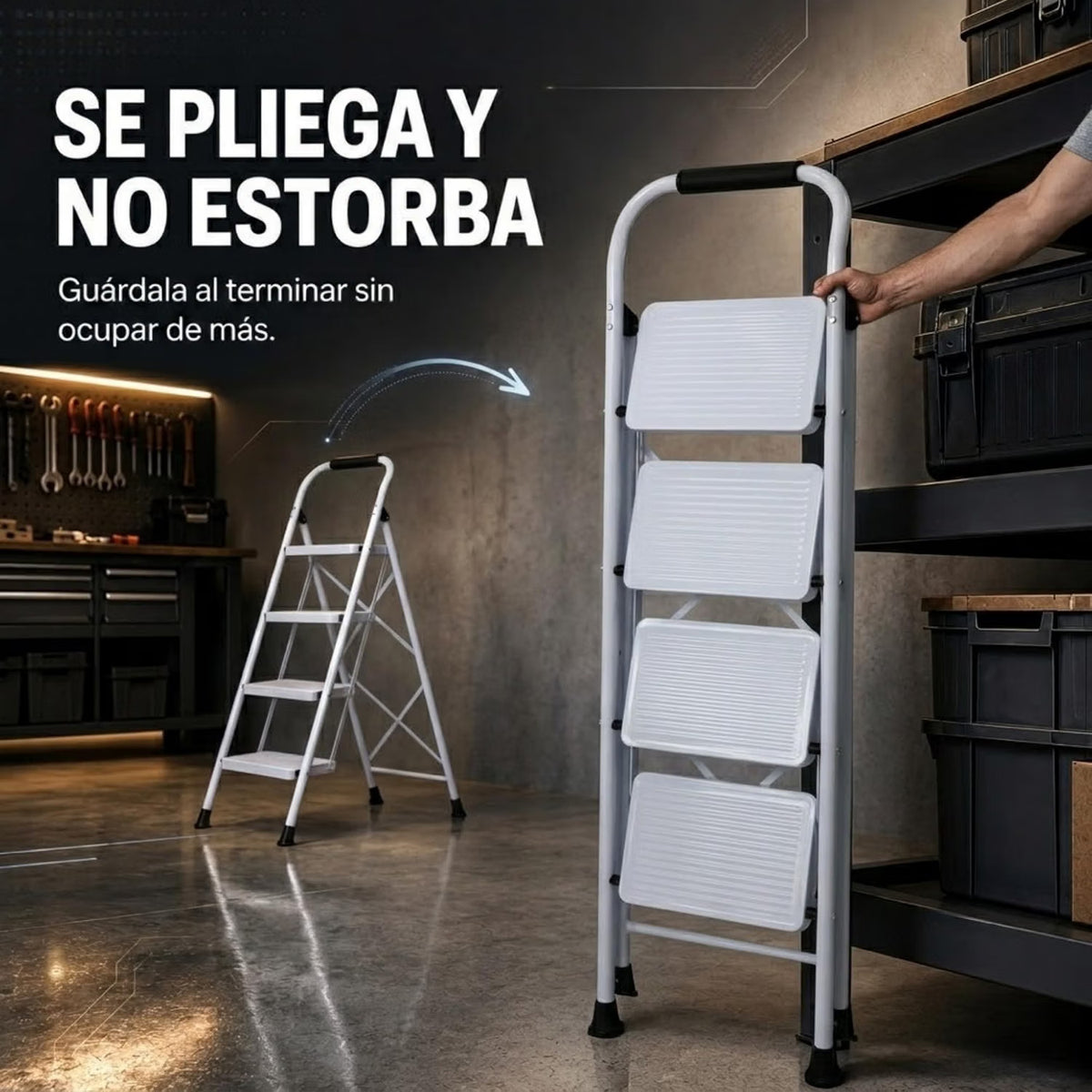 UZIRO Escalera 4 Peldaños Plegable, Escalones y Patas Antideslizantes de Acero al Carbono, Mango Acolchado y Estructura Reforzada, Escalera Plegable 4 Peldaños, Escaleras Plegables