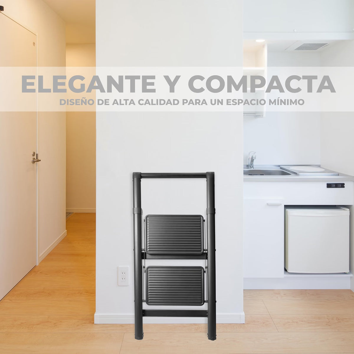 UZIRO Escalera Plegable 2 Peldaños, Liviana y Compacta, Diseño Decorativo, Peldaños Anchos Antideslizantes, Ideal para Uso en Hogar, Cocina y Oficina, Fácil de Guardar
