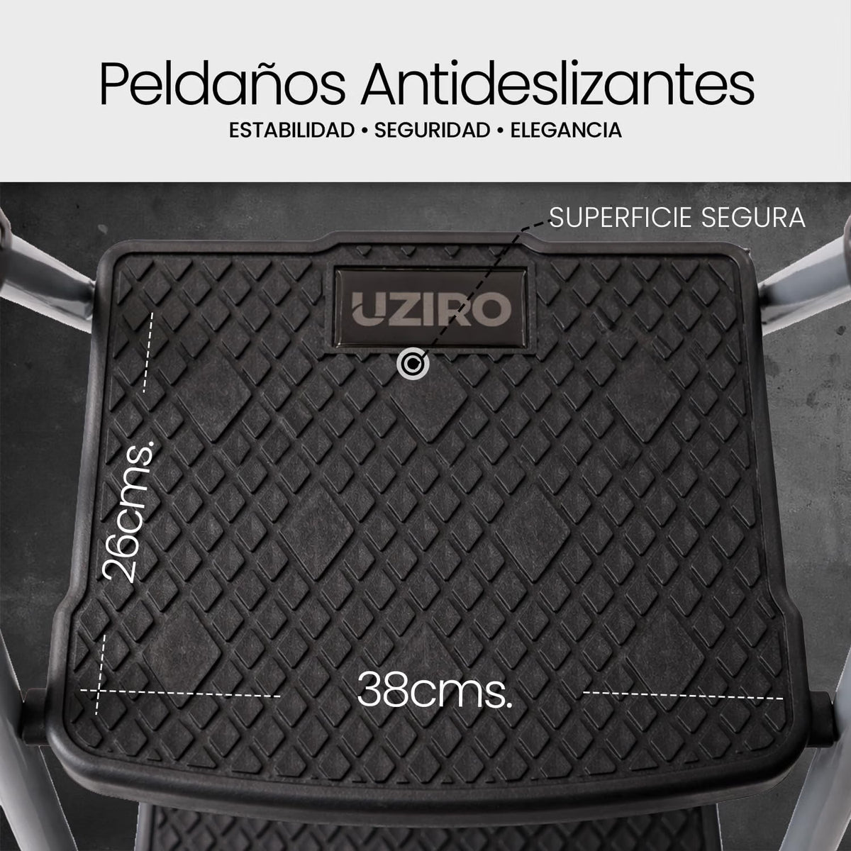 UZIRO Escalera Plegable 3 Peldaños, Estructura de Acero y Aluminio, Color Plateado, Peldaños Antideslizantes, Asa de Goma, para Hogar, Cocina, Oficina y Bricolaje