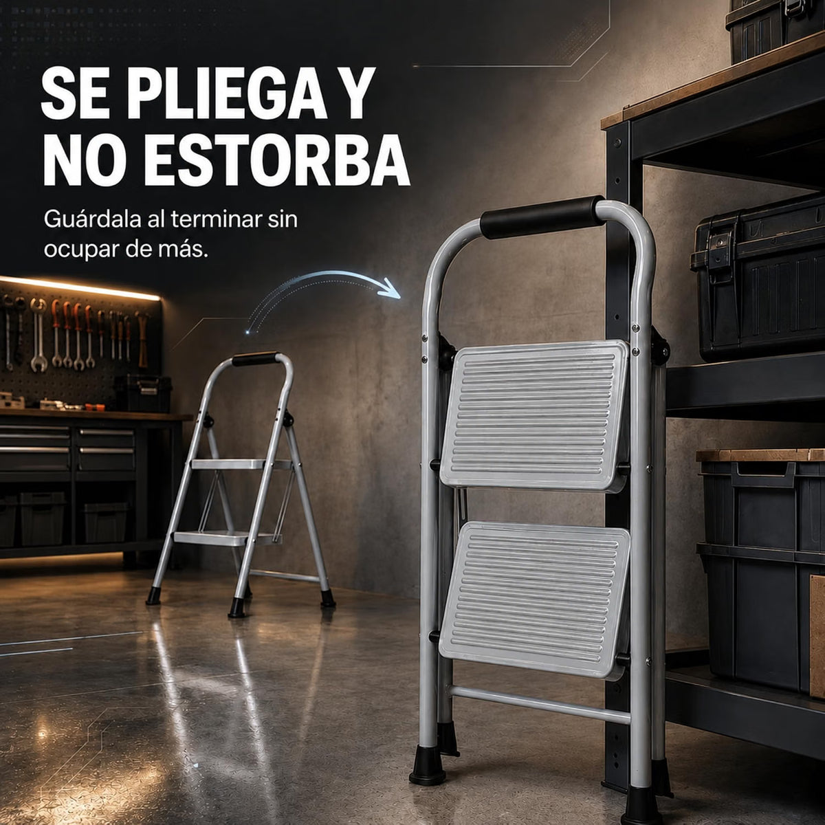 UZIRO Escalera Plegable 2 Peldaños, Escalones y Patas Antideslizantes de Acero al Carbono, con Mango Acolchado y Estructura Reforzada, Escalera Pequeña Plegable, Escalera 2 Peldaños Plegable