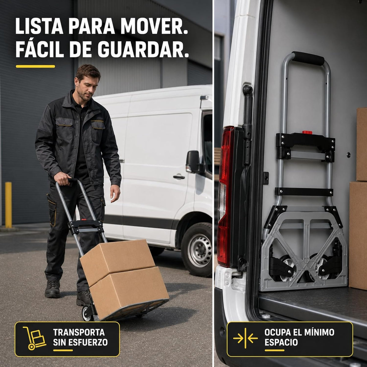 UZIRO Carretilla plegable 75 kg de acero y aluminio con mango telescópico