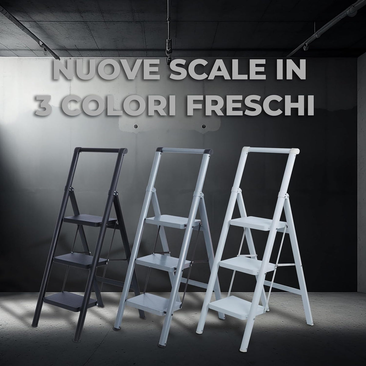 UZIRO Escalera plegable de acero de 3 peldaños anchos antideslizantes, diseño decorativo