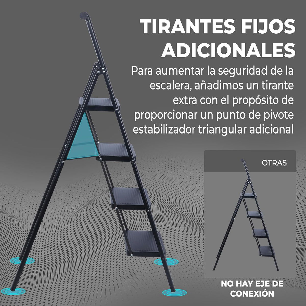 UZIRO Escalera liviana plegable de acero negra, 5 peldaños extra anchos