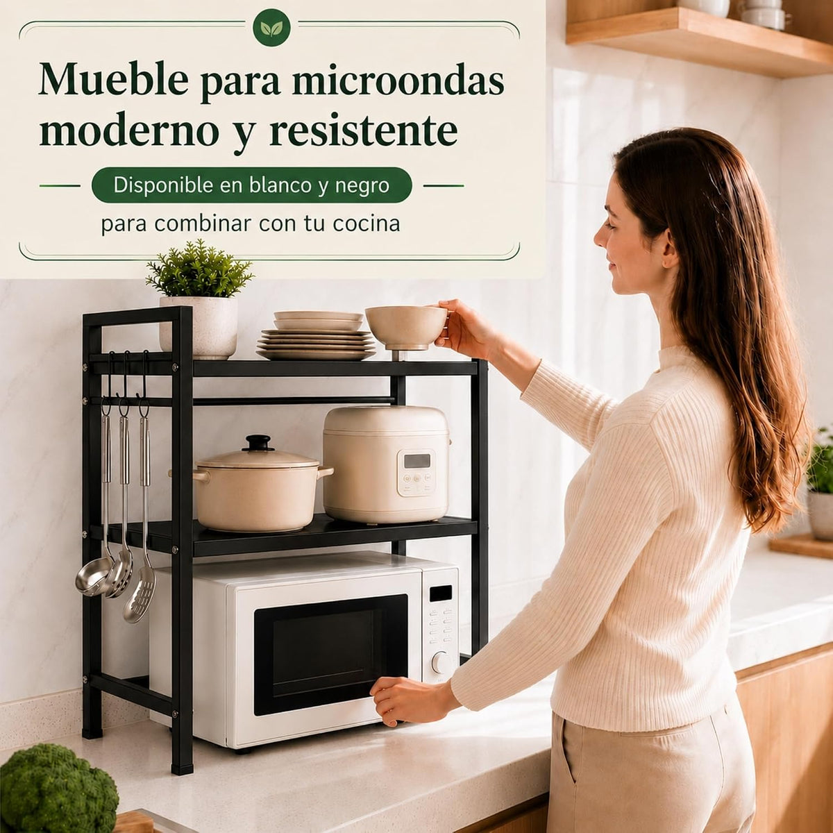 UZIRO Estante para microondas extensible de 2 niveles, 35,7–59,4 cm y 4 ganchos