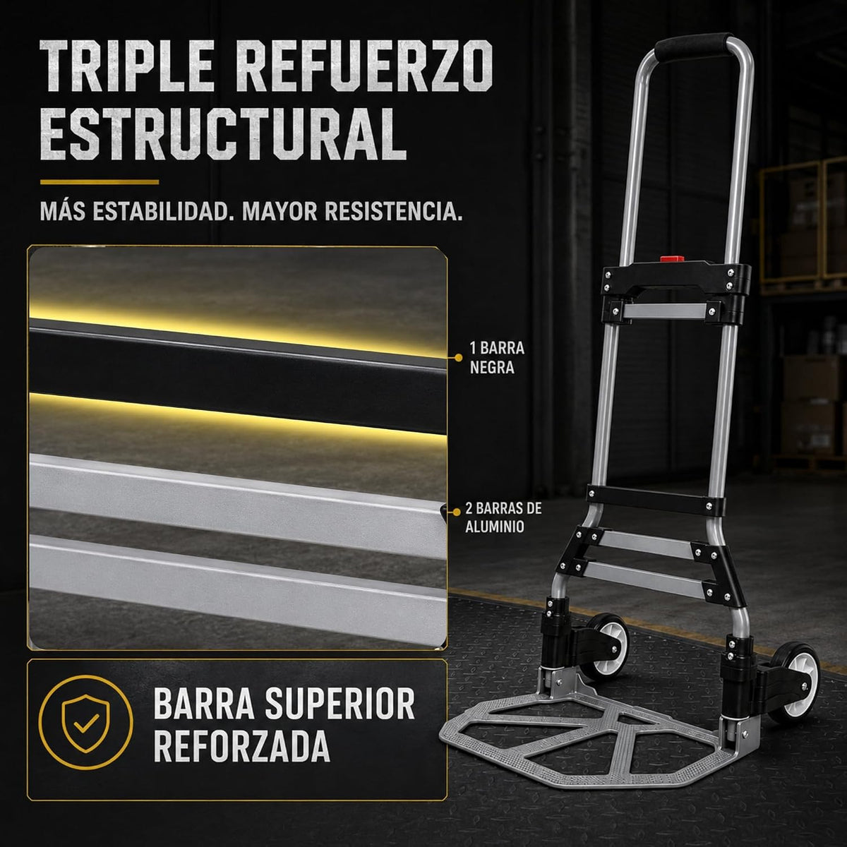 UZIRO Carretilla plegable 75 kg de acero y aluminio con mango telescópico