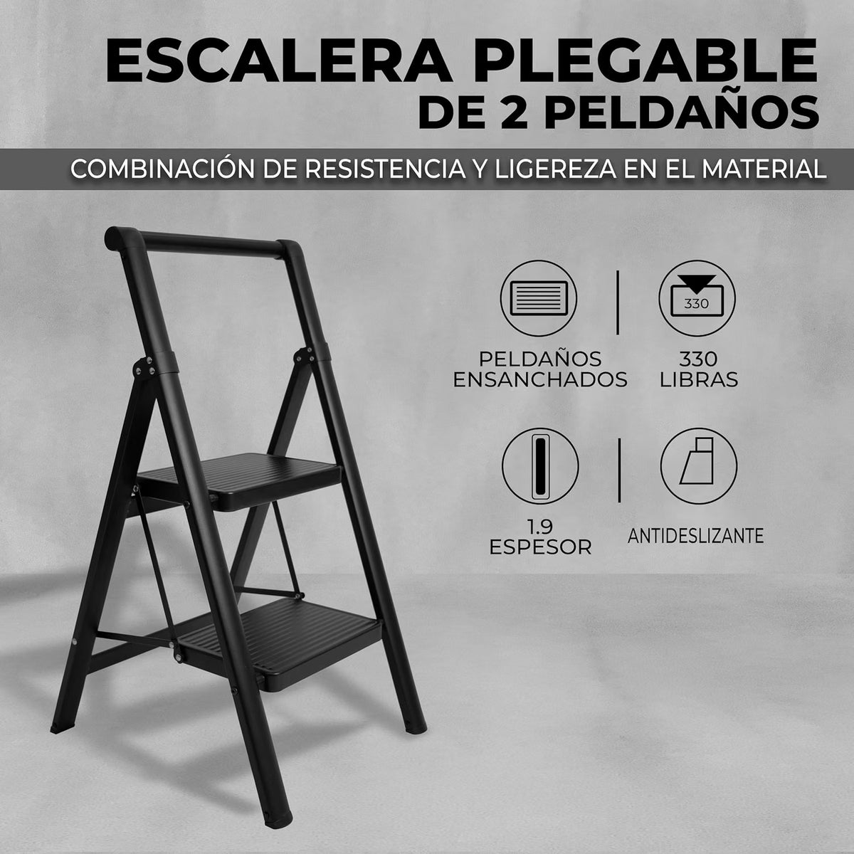 UZIRO Escalera Plegable 2 Peldaños, Liviana y Compacta, Diseño Decorativo, Peldaños Anchos Antideslizantes, Ideal para Uso en Hogar, Cocina y Oficina, Fácil de Guardar