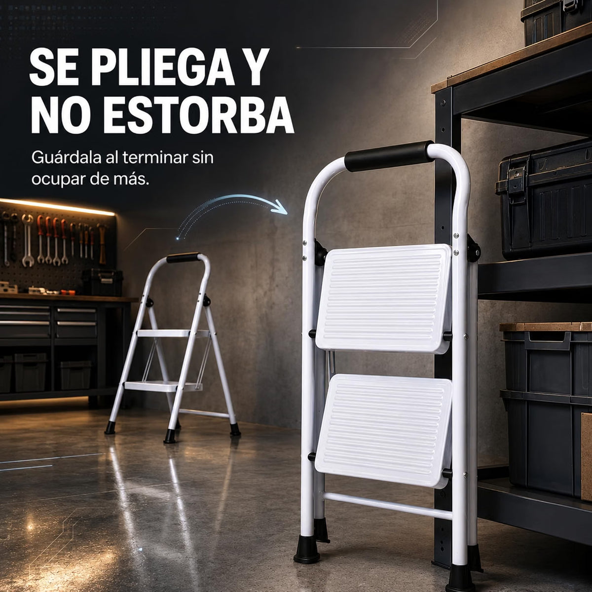 UZIRO Escalera Plegable 2 Peldaños, Escalones y Patas Antideslizantes de Acero al Carbono, Mango Acolchado y Estructura Reforzada, Escalera Pequeña Plegable, Escalera 2 Peldaños Plegable