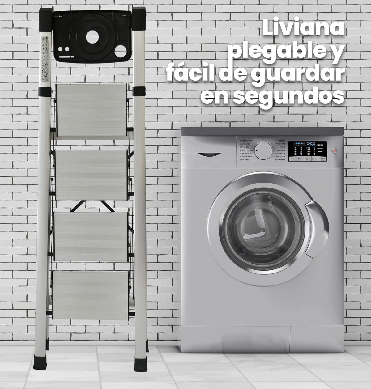 UZIRO Escalera liviana de aluminio, 4 peldaños y portaherramientas integrado de cierre compacto
