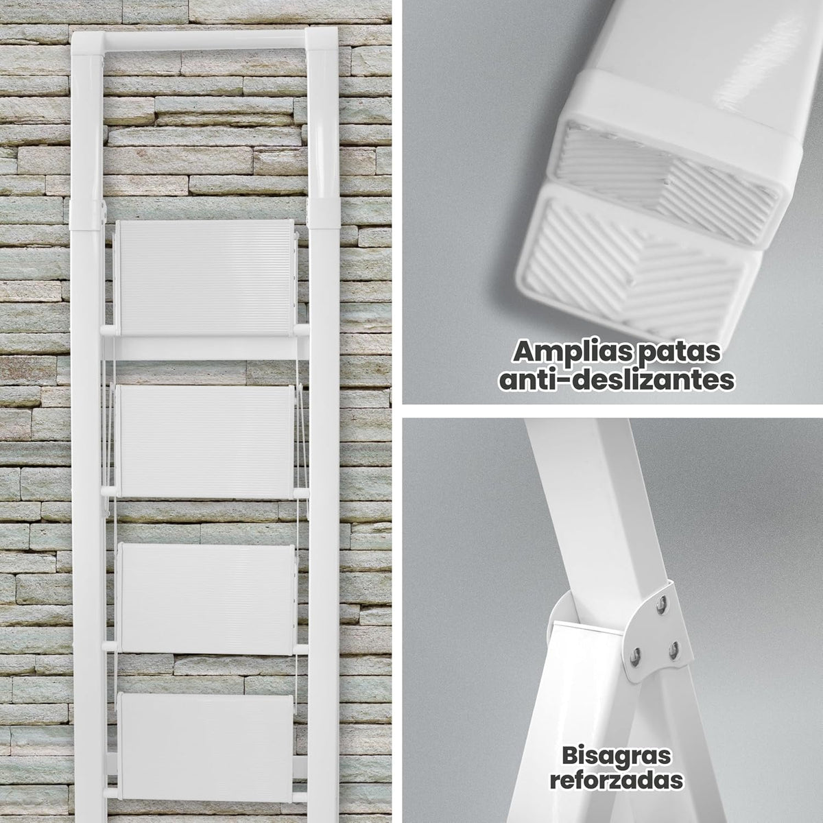UZIRO Escalera plegable de aluminio 4 peldaños amplios antideslizantes, ligera y compacta