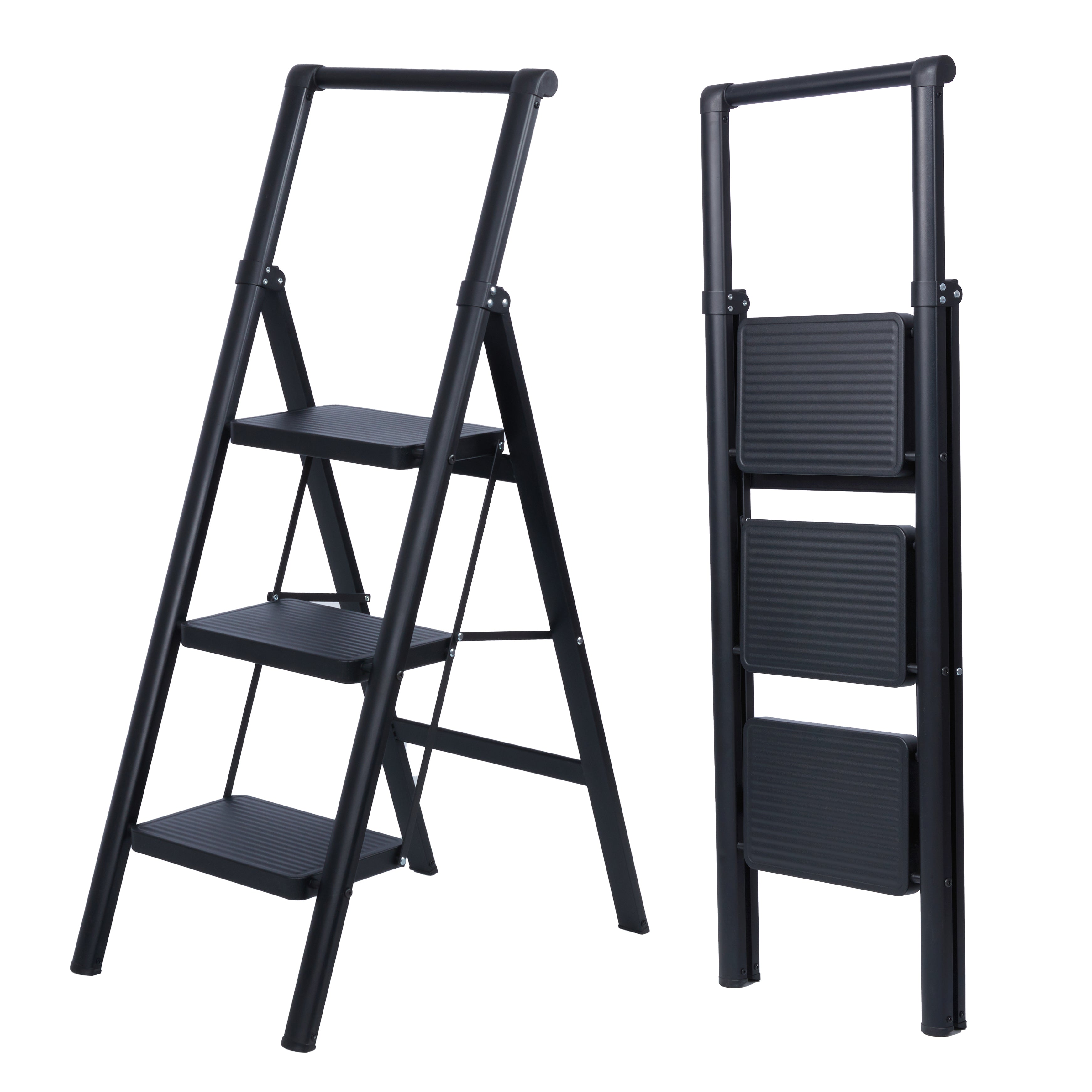 Escalera Plegable 3 Peldaños Antideslizante de Aluminio color Negro