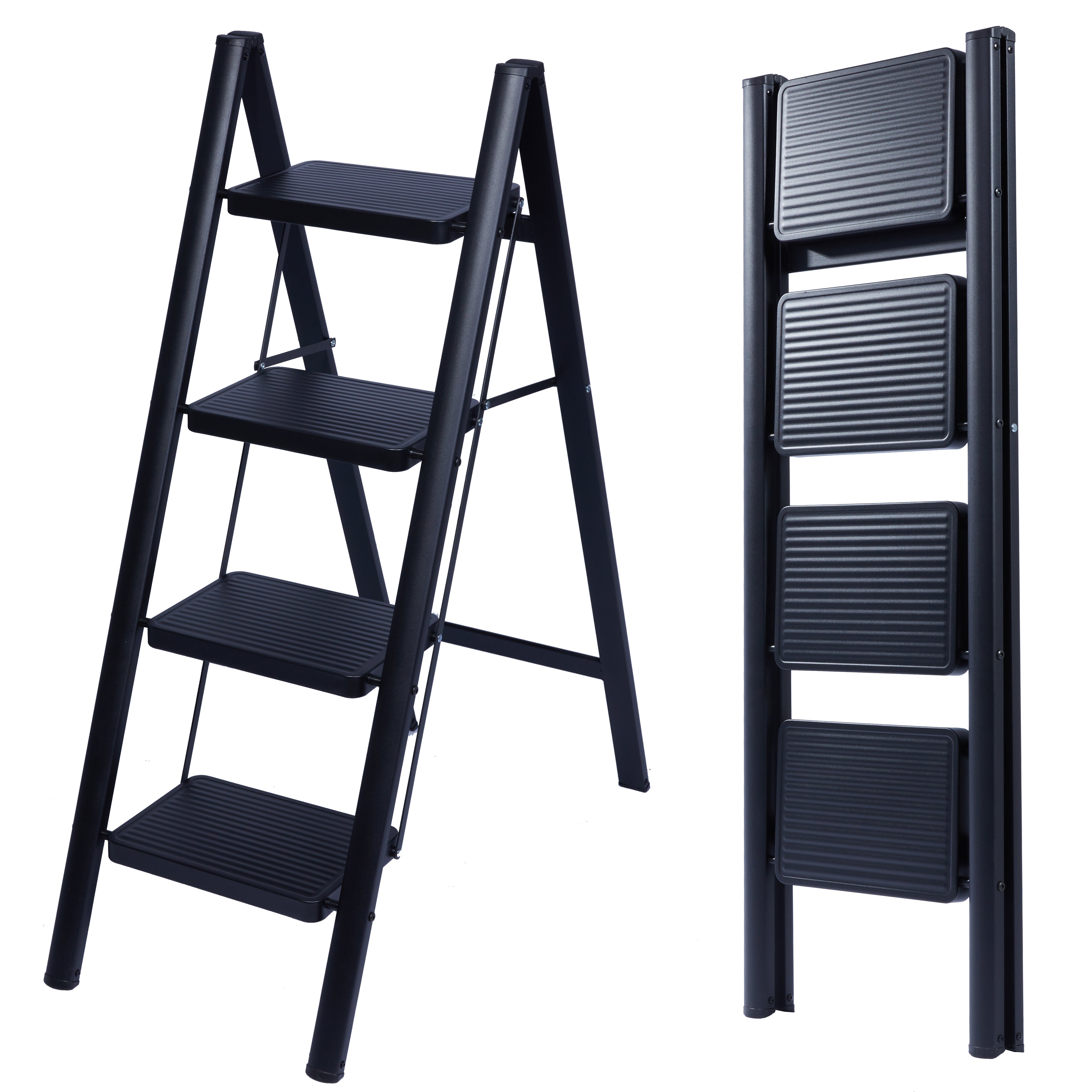 Escalera de 4 Peldaños, Escaleras Peldaños Anchos Acero Negra