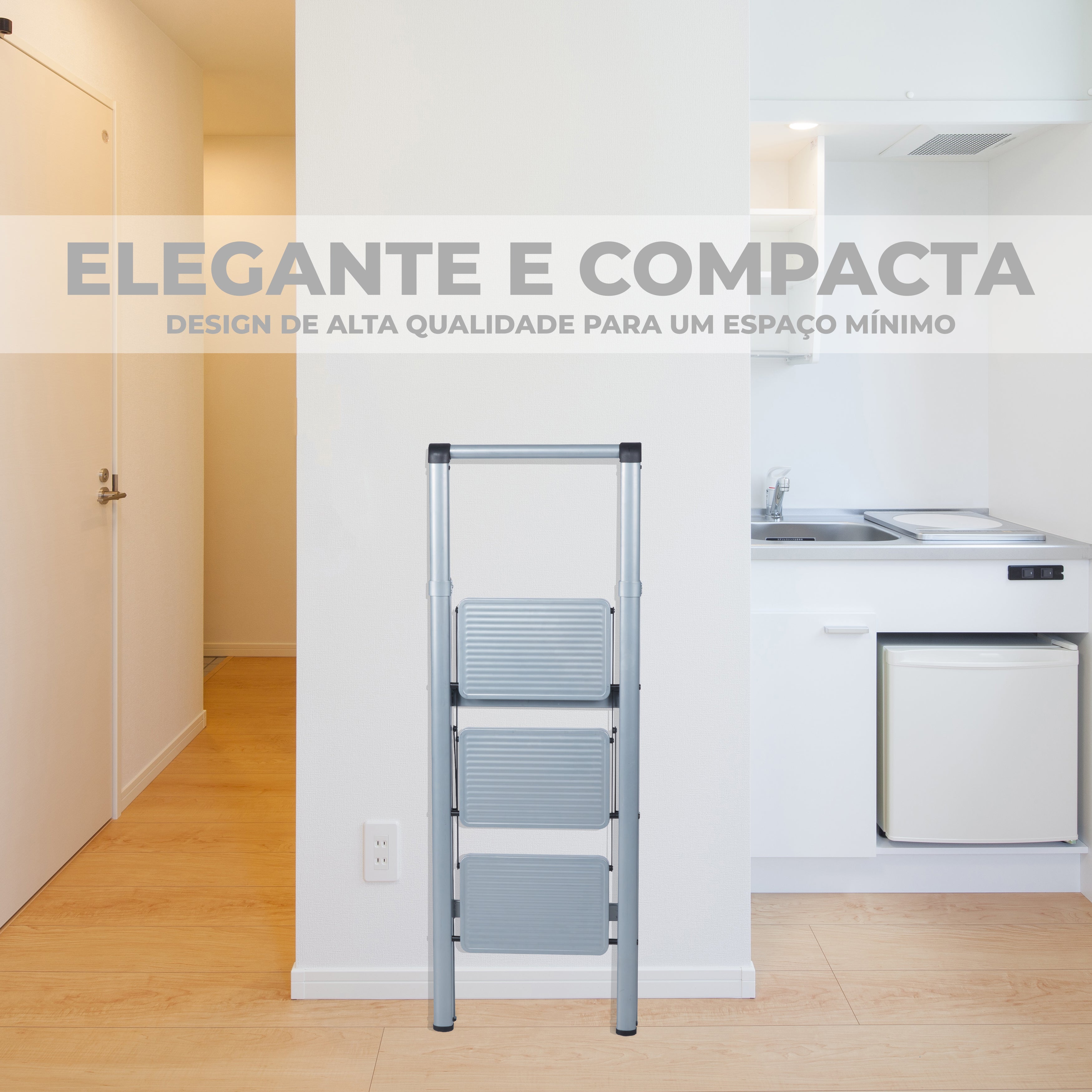 Escalera Plegable 3 Peldaños Gris