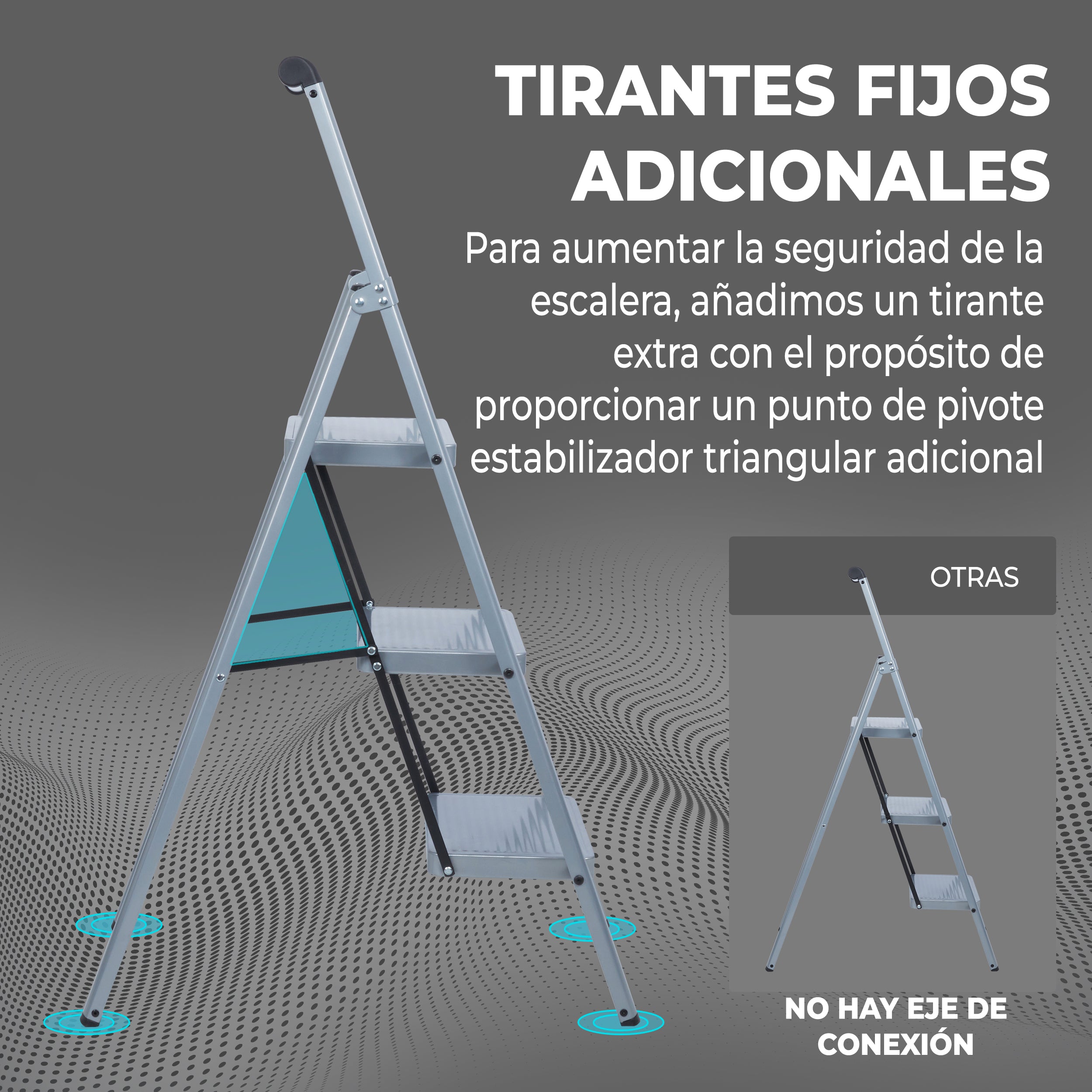 Escalera Plegable 3 Peldaños Gris