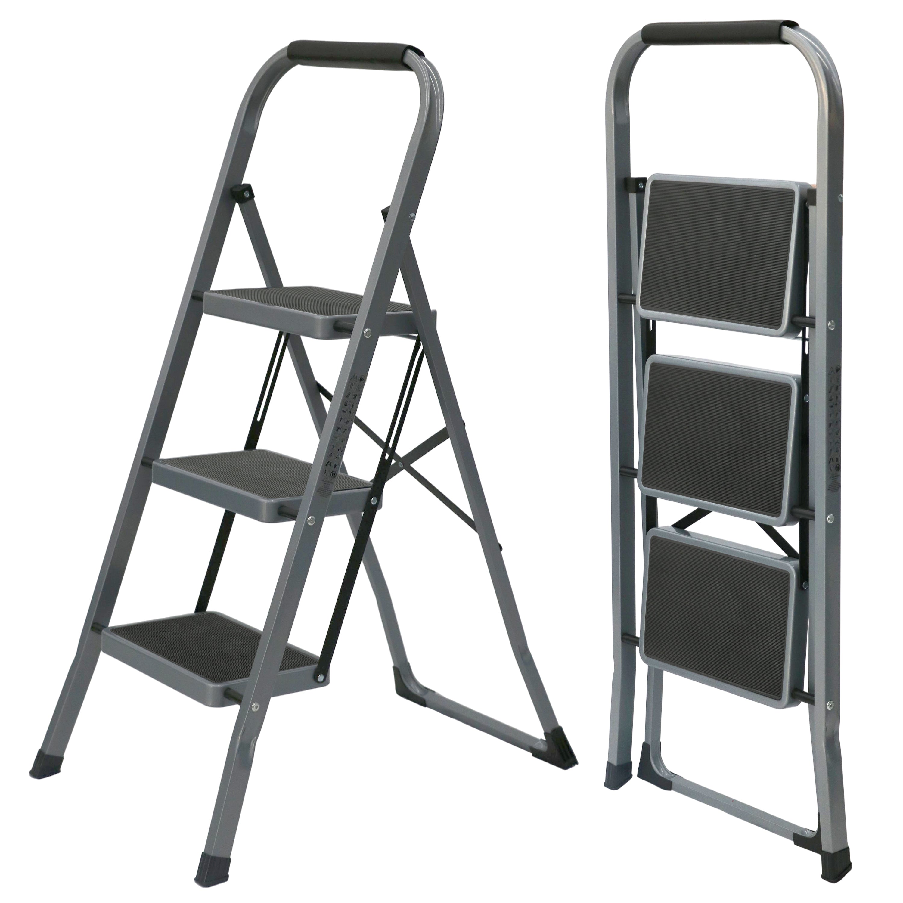 UZIRO Escalera Plegable 3 Peldaños -Estructura de Acero y Peldaño Antideslizante - Asa Superior de Goma - Escaleras Plegables Domésticas - Step Ladder para Hogar