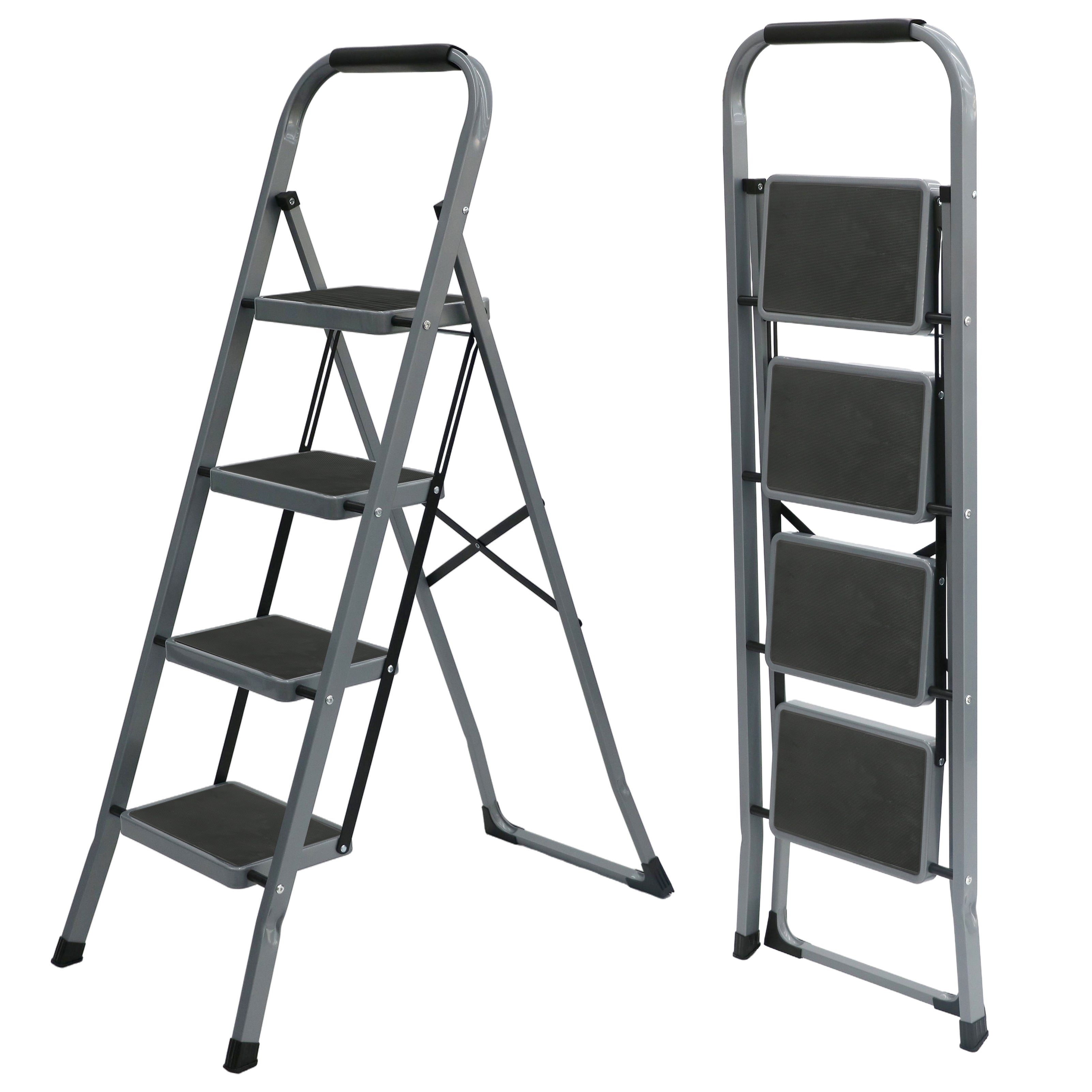 UZIRO Escalera Plegable 4 Peldaños -Estructura de Acero y Peldaño Antideslizante - Asa Superior de Goma - Escaleras Plegables Domésticas - Step Ladder para Hogar