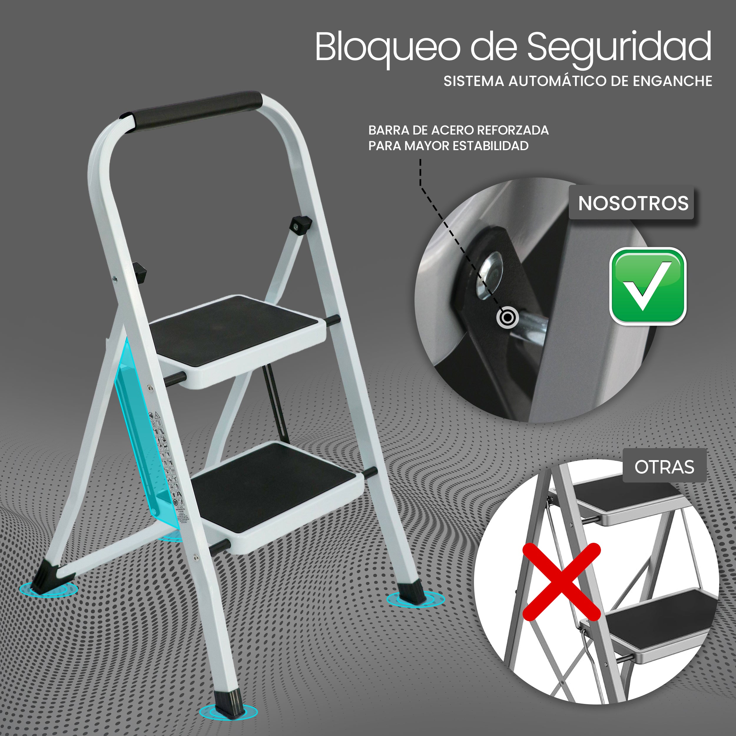 Escalera 2 Peldaños Plegable Blanca