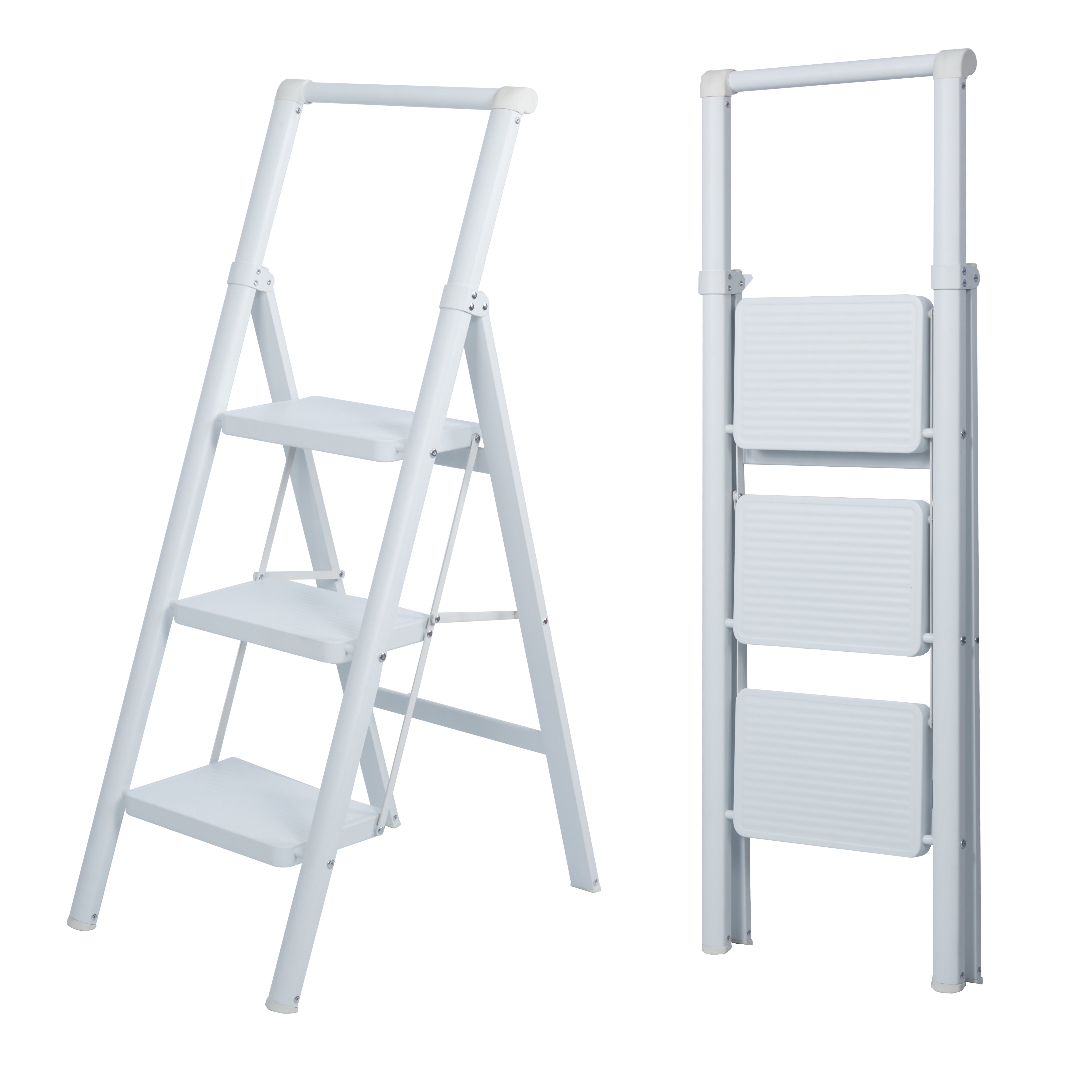 Escalera Plegable 3 Peldaños Gris