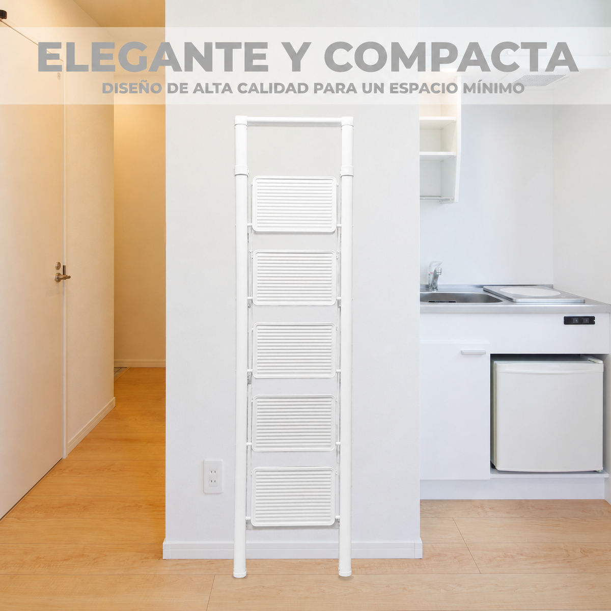 Escalera de aluminio blanca de 5 peldaños anchos
