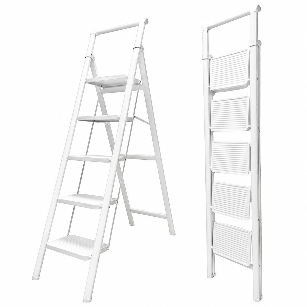 Escalera de aluminio blanca de 5 peldaños anchos