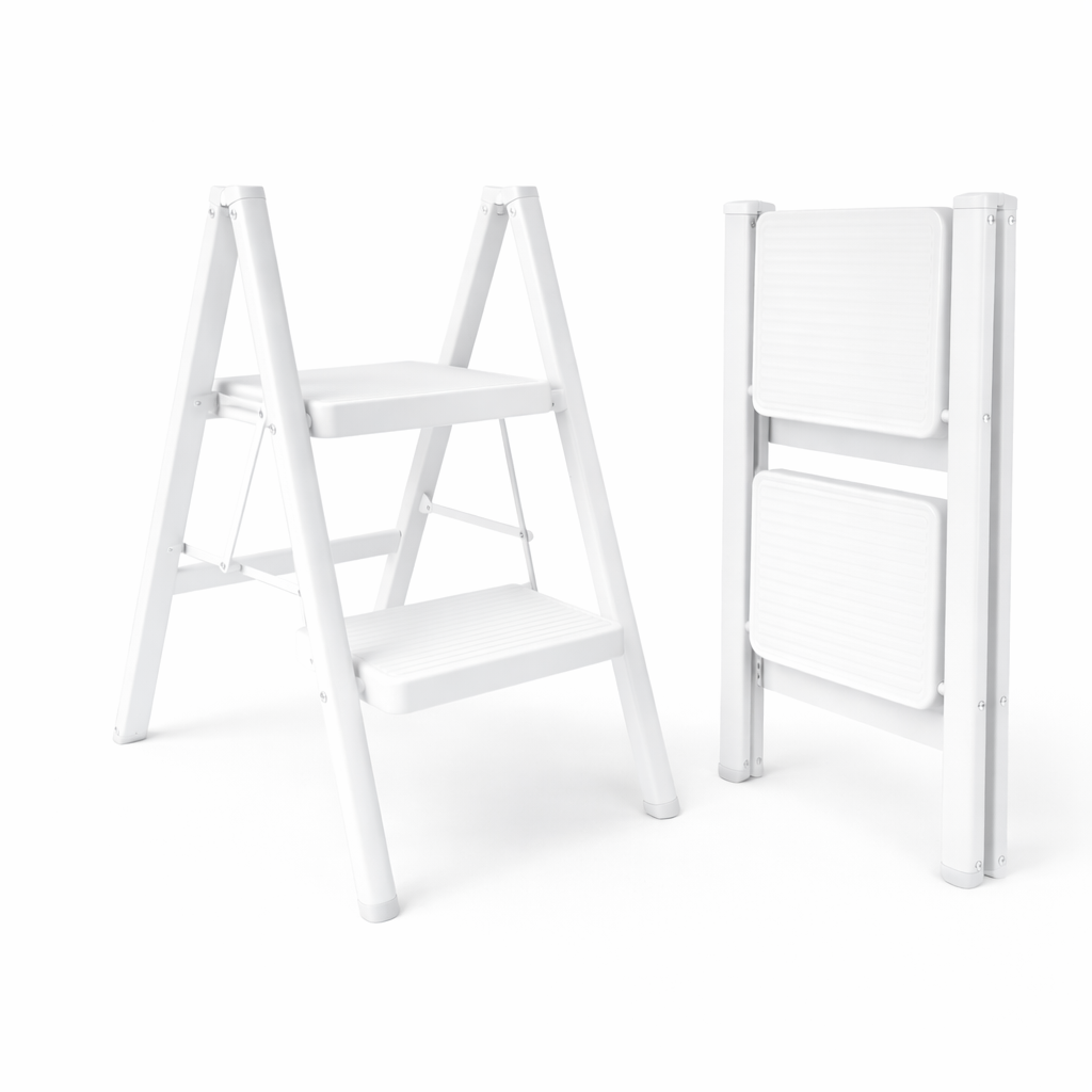 Escalera 2 Peldaños, Liviana, Plegable para uso Hogar Color Blanco