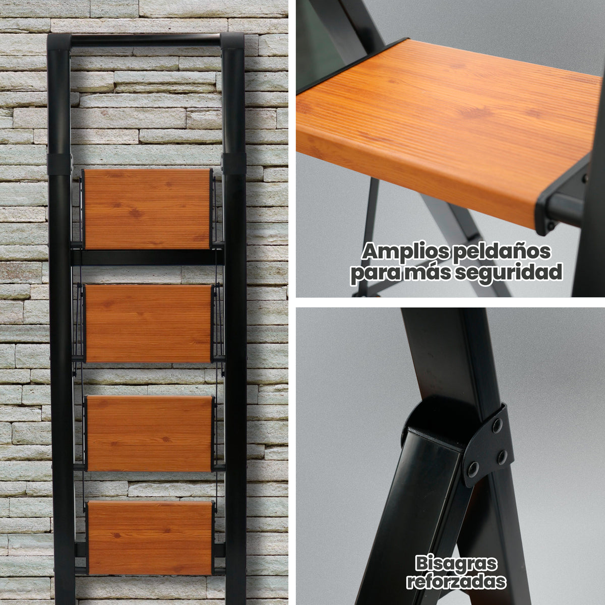 UZIRO Escalera liviana plegable de aluminio, 4 peldaños anchos antideslizantes