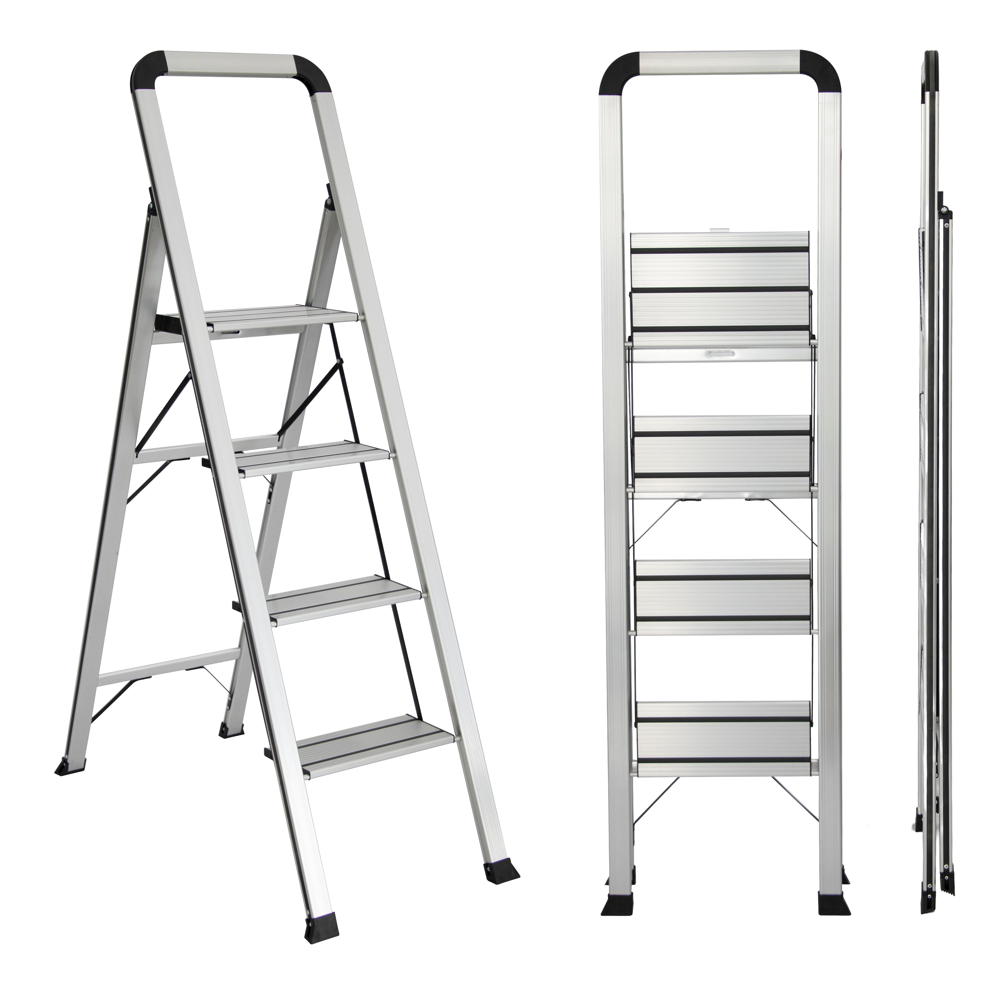Escalera de Aluminio 4 Peldaños Anchos Antideslizantes