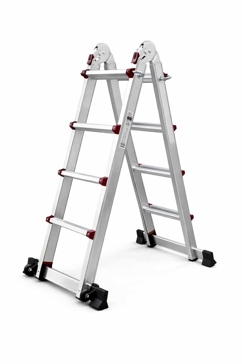 UZIRO Escalera Telescópica Plegable Articulada de Aluminio 4x4, Multiposición Extensibles 2,41 M, 4 Peldaños, Soporta hasta 150 KG, Plegable y Compacta, con Barra Estabilizadora y Ruedas