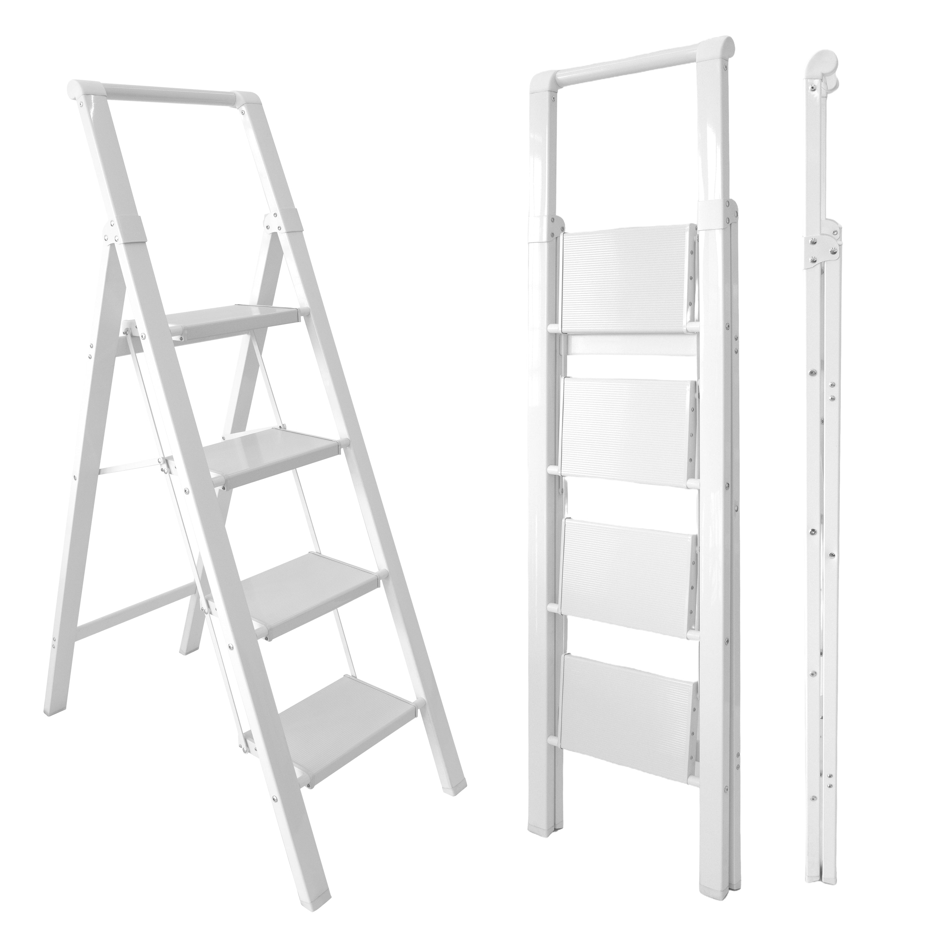 Escalera de Aluminio 4 Peldaños, Escalera Liviana Blanca