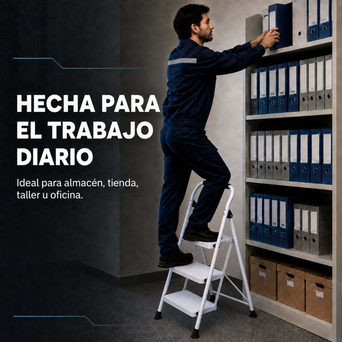 UZIRO Escalera 3 Peldaños Plegable, Escalones y Patas Antideslizantes de Acero al Carbono, Mango Acolchado y Estructura Reforzada, Escalera Plegable 3 Peldaños, Escaleras Plegables