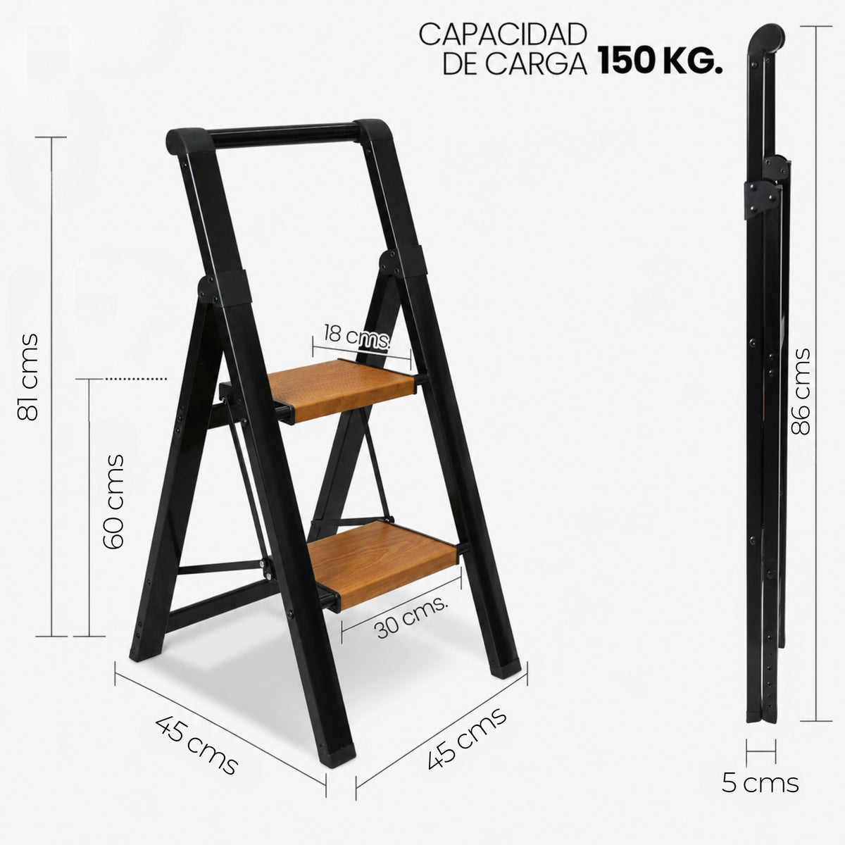 UZIRO Escaleras Plegables 2 Peldaños, Escalera de Aluminio 2 Peldaños Anchos, Sistema Antideslizante, Liviana y Facil de Guardar