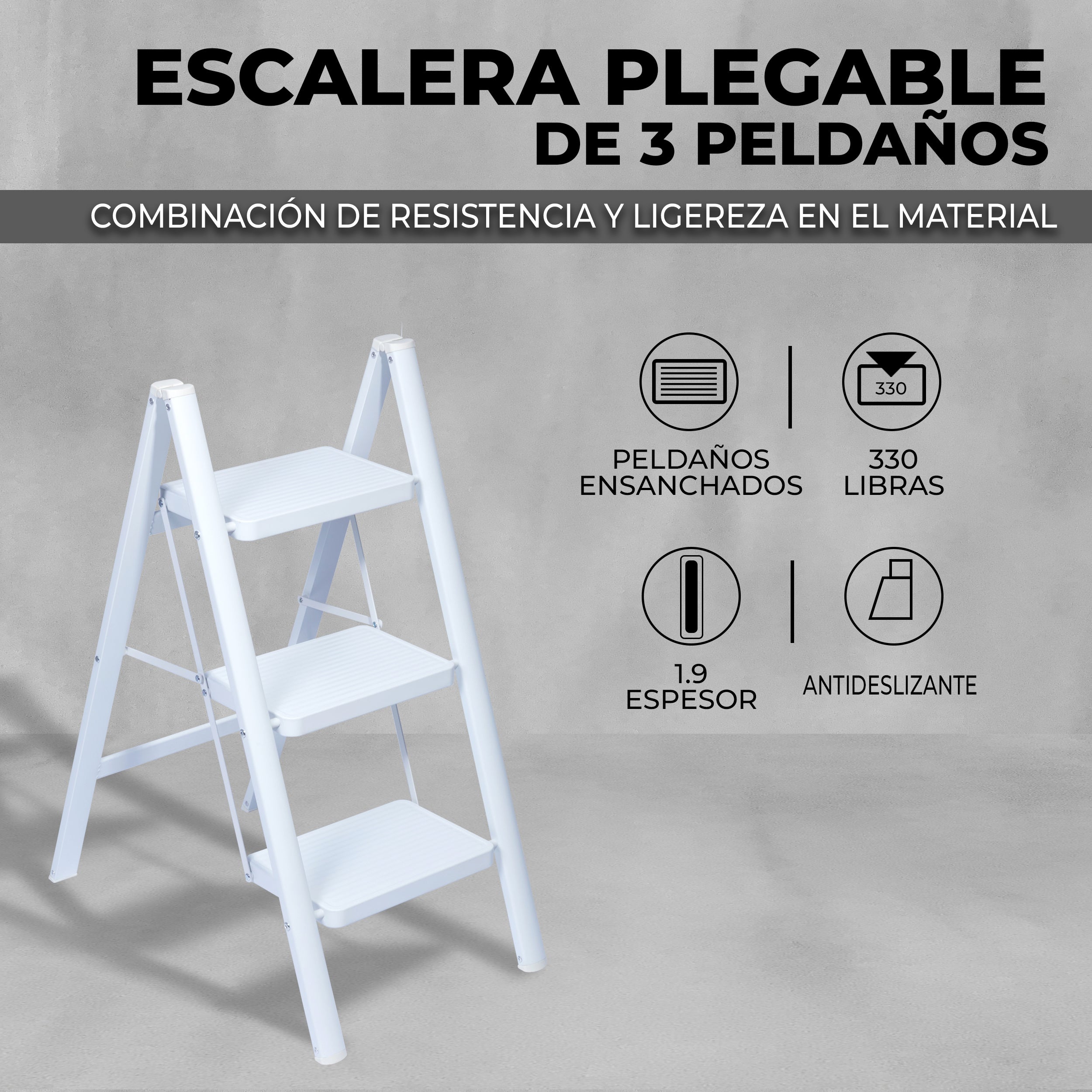Escalera 3 Peldaños Plegable Blanca