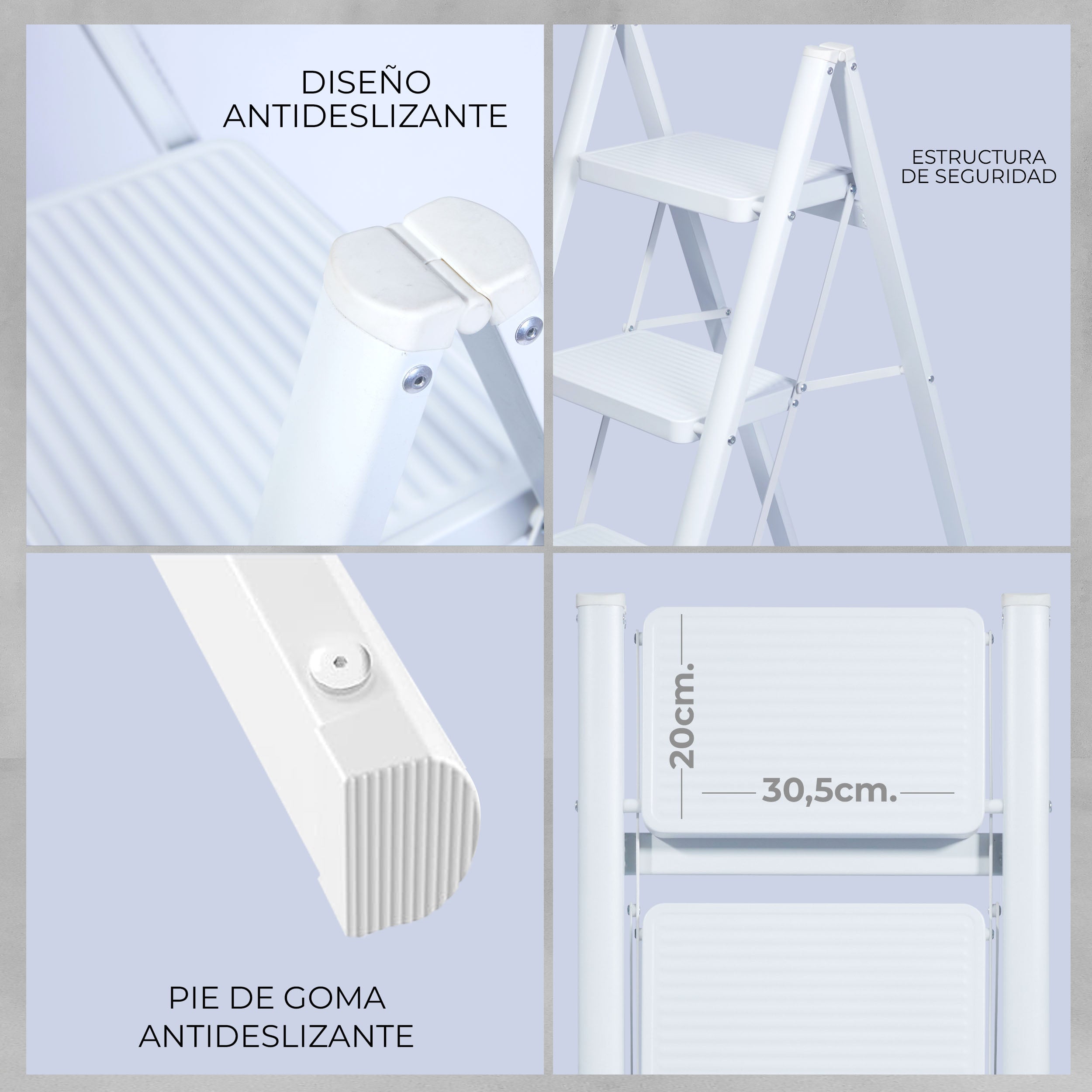 Escalera 3 Peldaños Plegable Blanca
