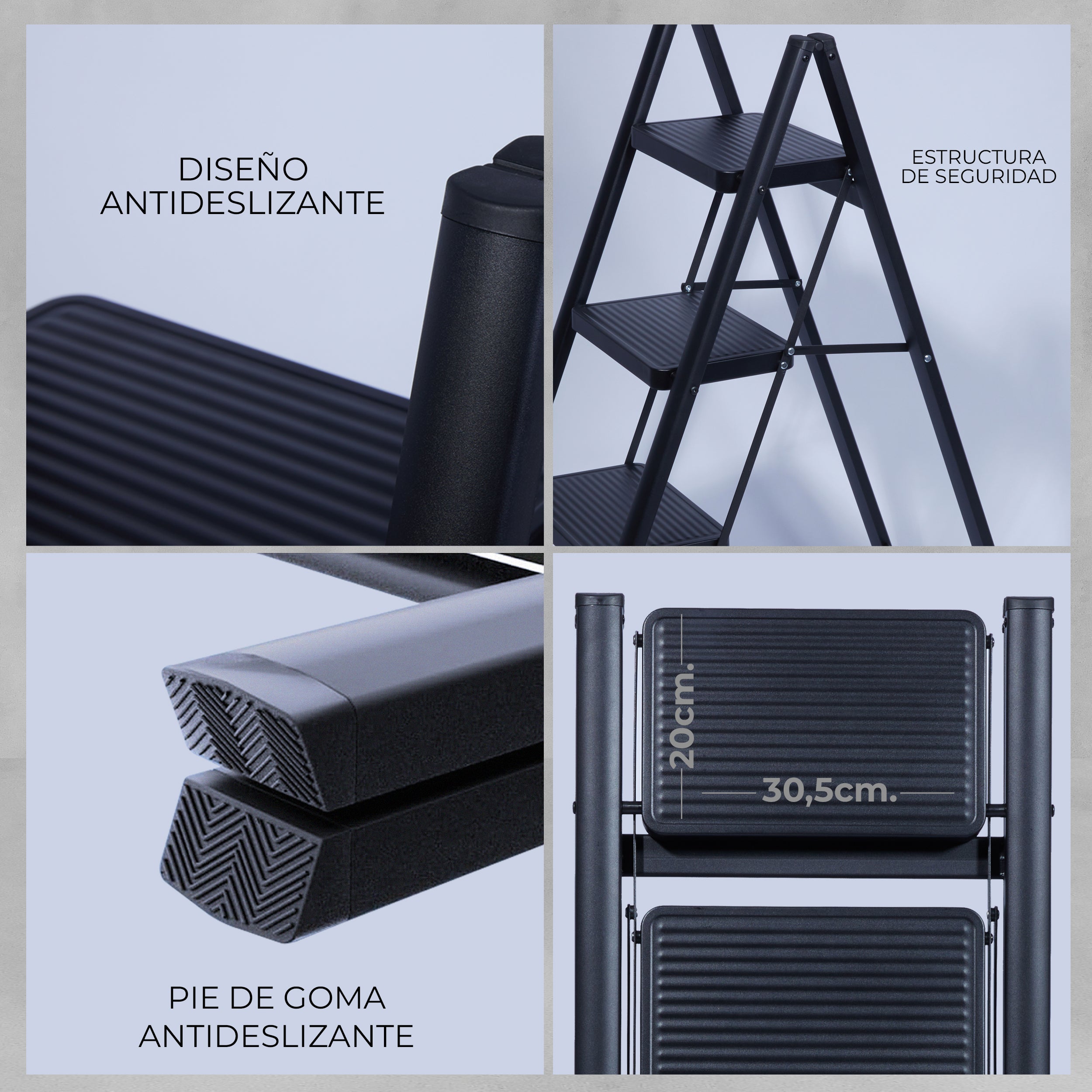 Escalera de 3 Peldaños, Escaleras Peldaños Anchos Acero Negra