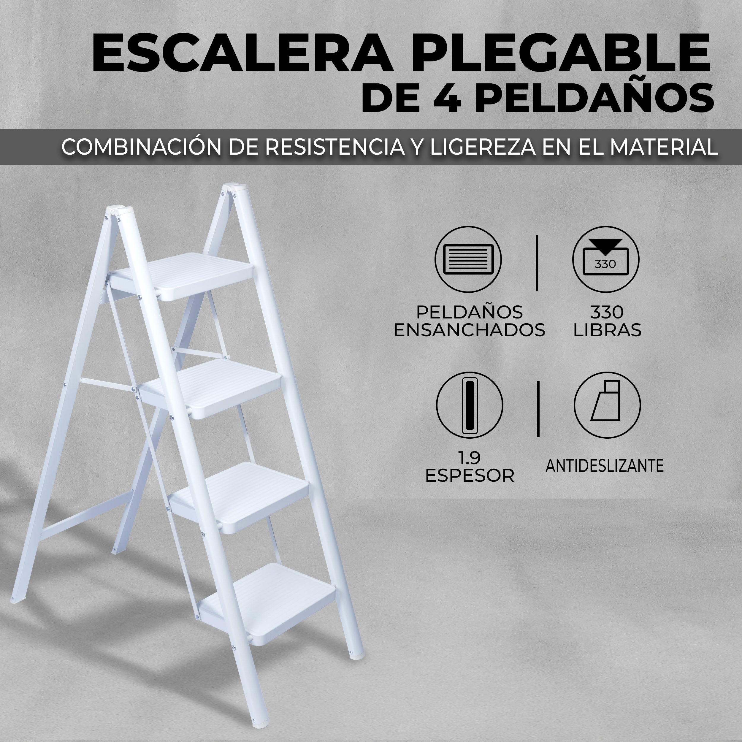 Escalera 4 Pedaños Plegable Blanca