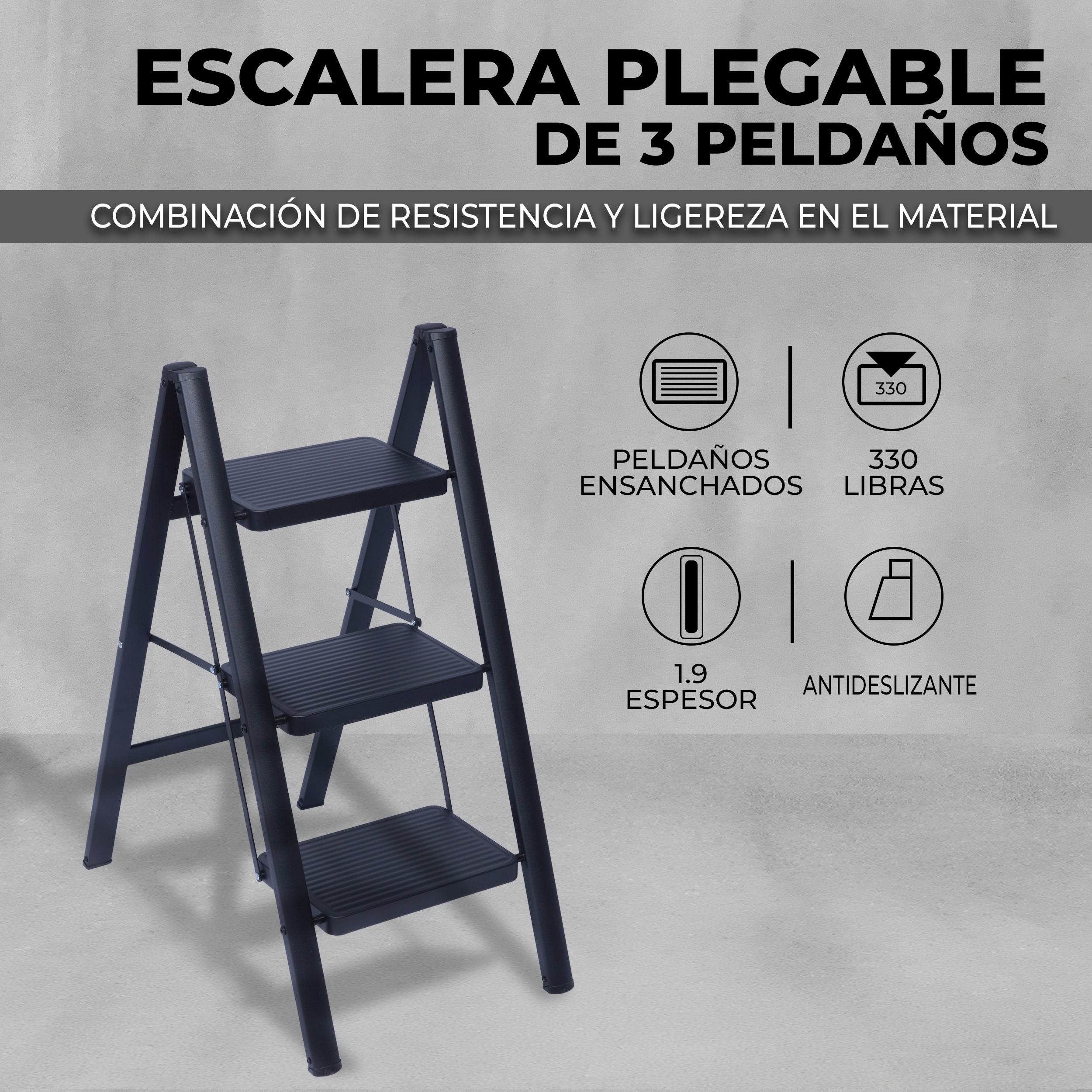Escalera de 3 Peldaños, Escaleras Peldaños Anchos Acero Negra