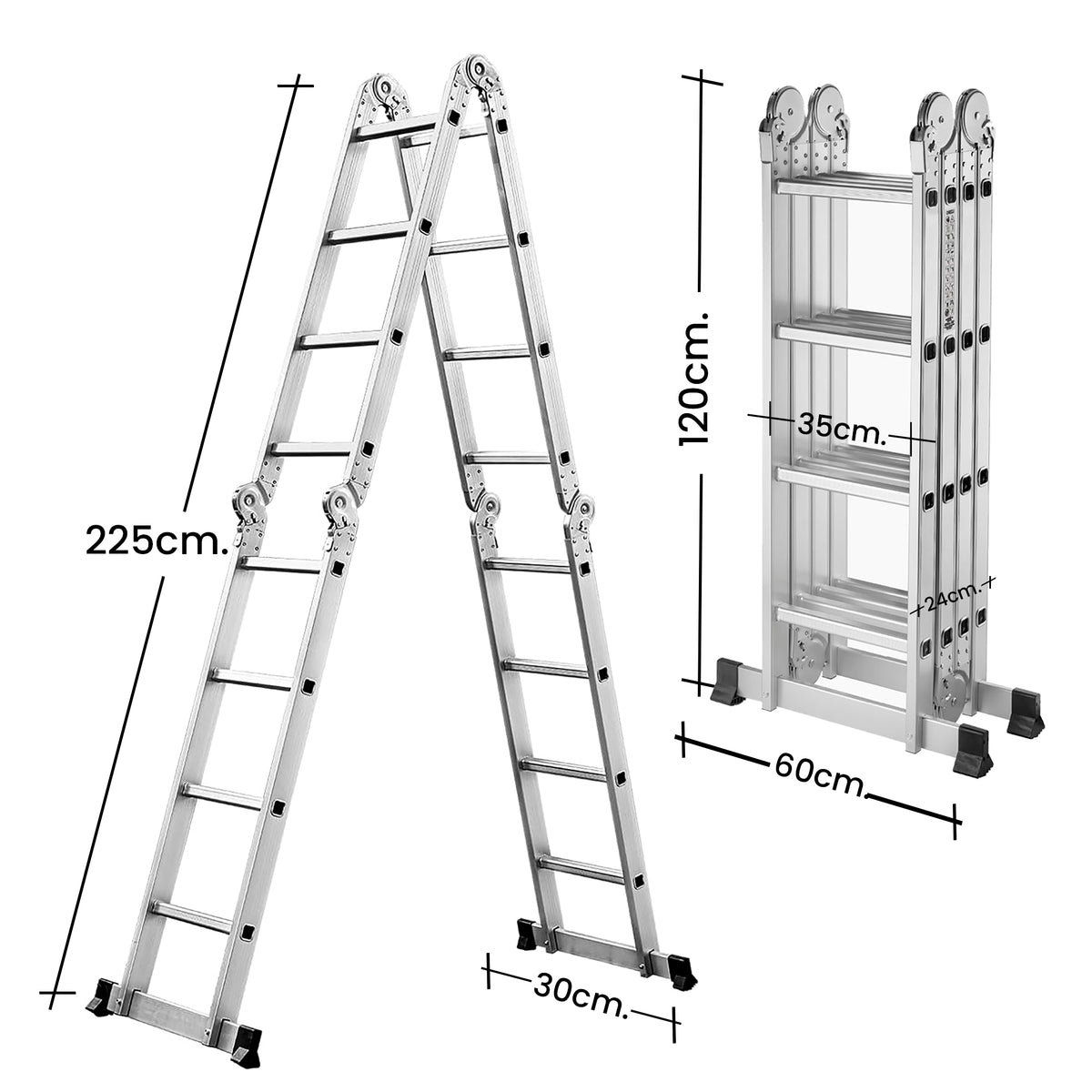 UZIRO Escalera articulada de aluminio 4×4, 4,70 m y bloqueo automático