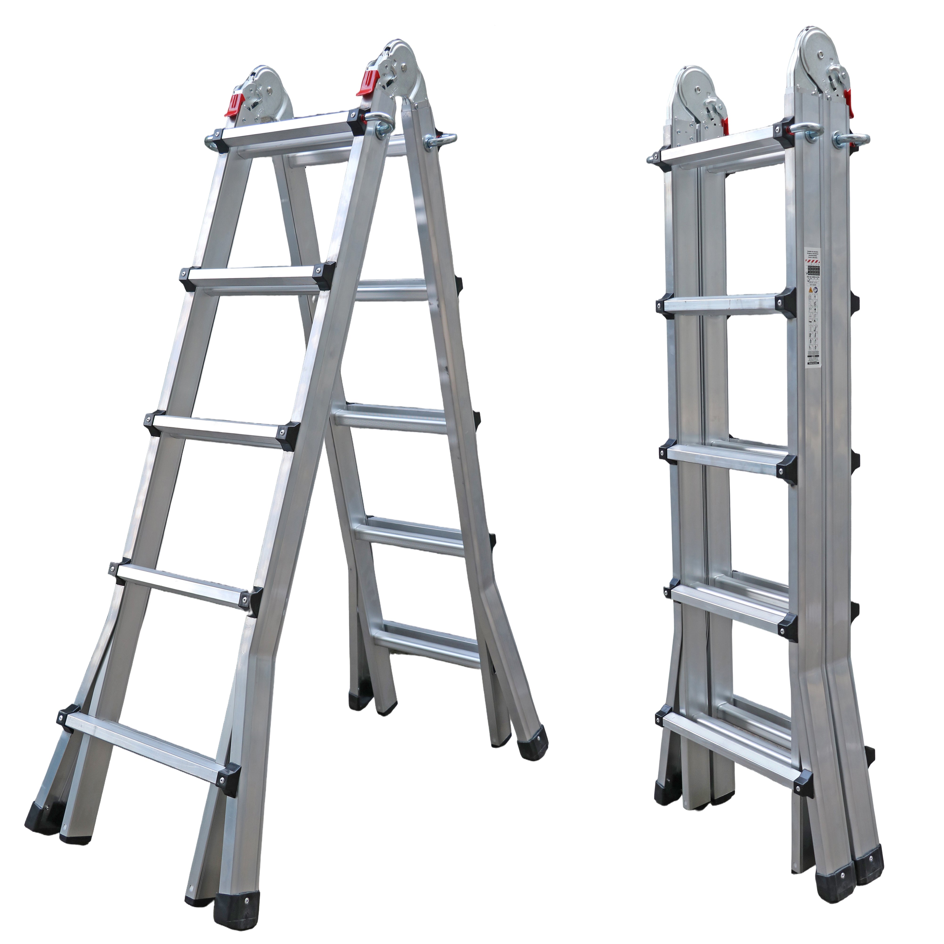 UZIRO Escalera Telescópica Plegable Articulada de Aluminio 4x5, Escaleras Multiposición Extensibles ,5,10 M, 5 Peldaños, Soporta hasta 150 KG, Plegable y Compacta.