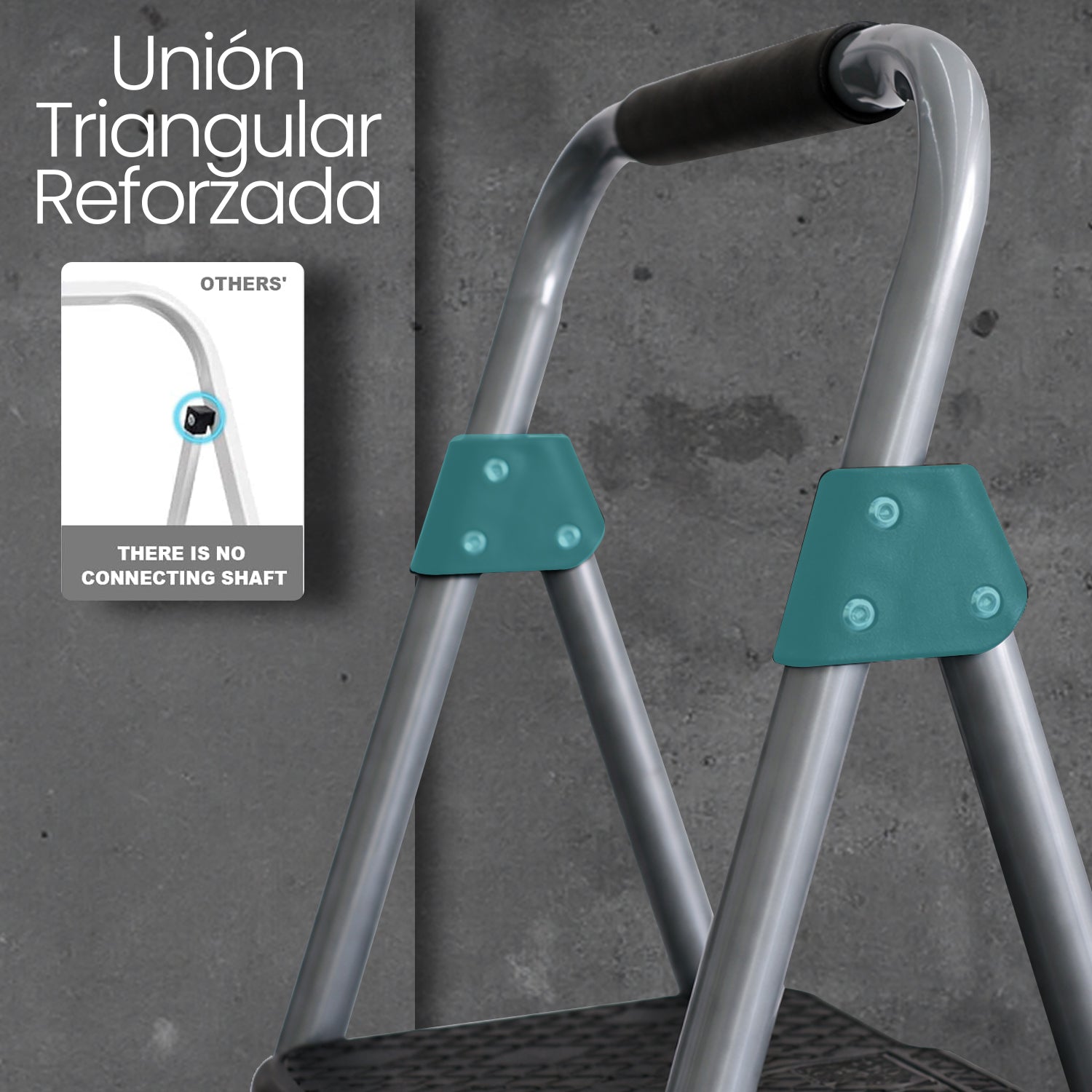 UZIRO Escalera Plegable 2 Peldaños, Estructura de Acero y Aluminio, Color Plateado, Peldaños Antideslizantes, Asa de Goma, para Hogar, Cocina, Oficina y Bricolaje