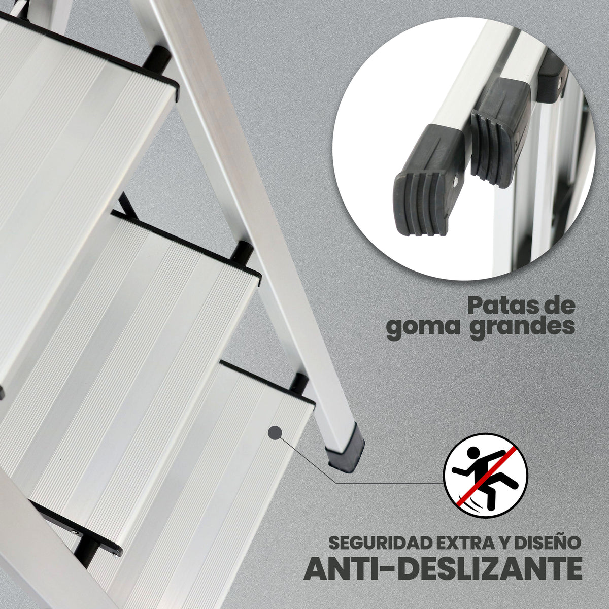 UZIRO Escalera liviana de aluminio, 5 peldaños y portaherramientas integrado de cierre compacto