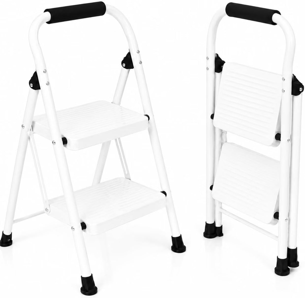 UZIRO Escalera Plegable 2 Peldaños, Escalones y Patas Antideslizantes de Acero al Carbono, Mango Acolchado y Estructura Reforzada, Escalera Pequeña Plegable, Escalera 2 Peldaños Plegable