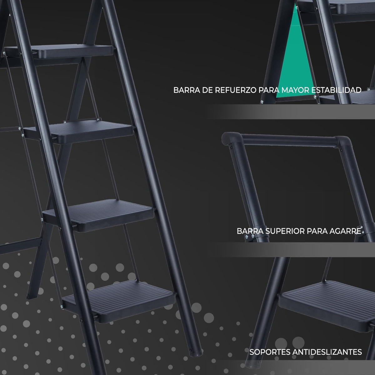 UZIRO Escalera Plegable 5 Peldaños, Liviana y Compacta, Diseño Decorativo, Peldaños Anchos Antideslizantes, Ideal para Uso en Hogar, Cocina y Oficina, Fácil de Guardar y Transportar, Alta Durabilidad