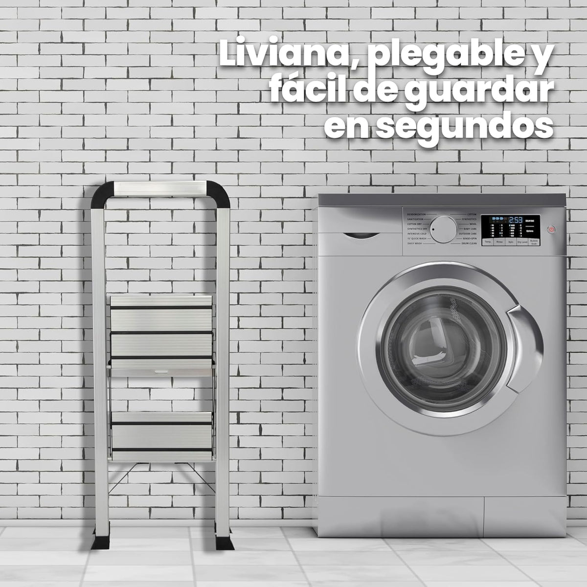 UZIRO Escalera plegable de aluminio 2 peldaños, antideslizante, con mecanismo antiplegado