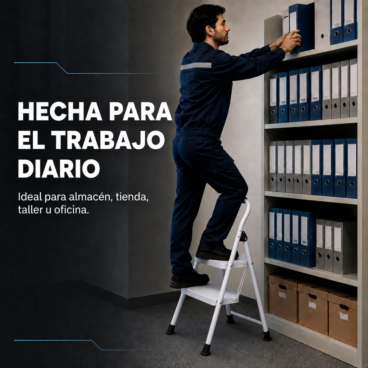 UZIRO Escalera Plegable 2 Peldaños, Escalones y Patas Antideslizantes de Acero al Carbono, Mango Acolchado y Estructura Reforzada, Escalera Pequeña Plegable, Escalera 2 Peldaños Plegable