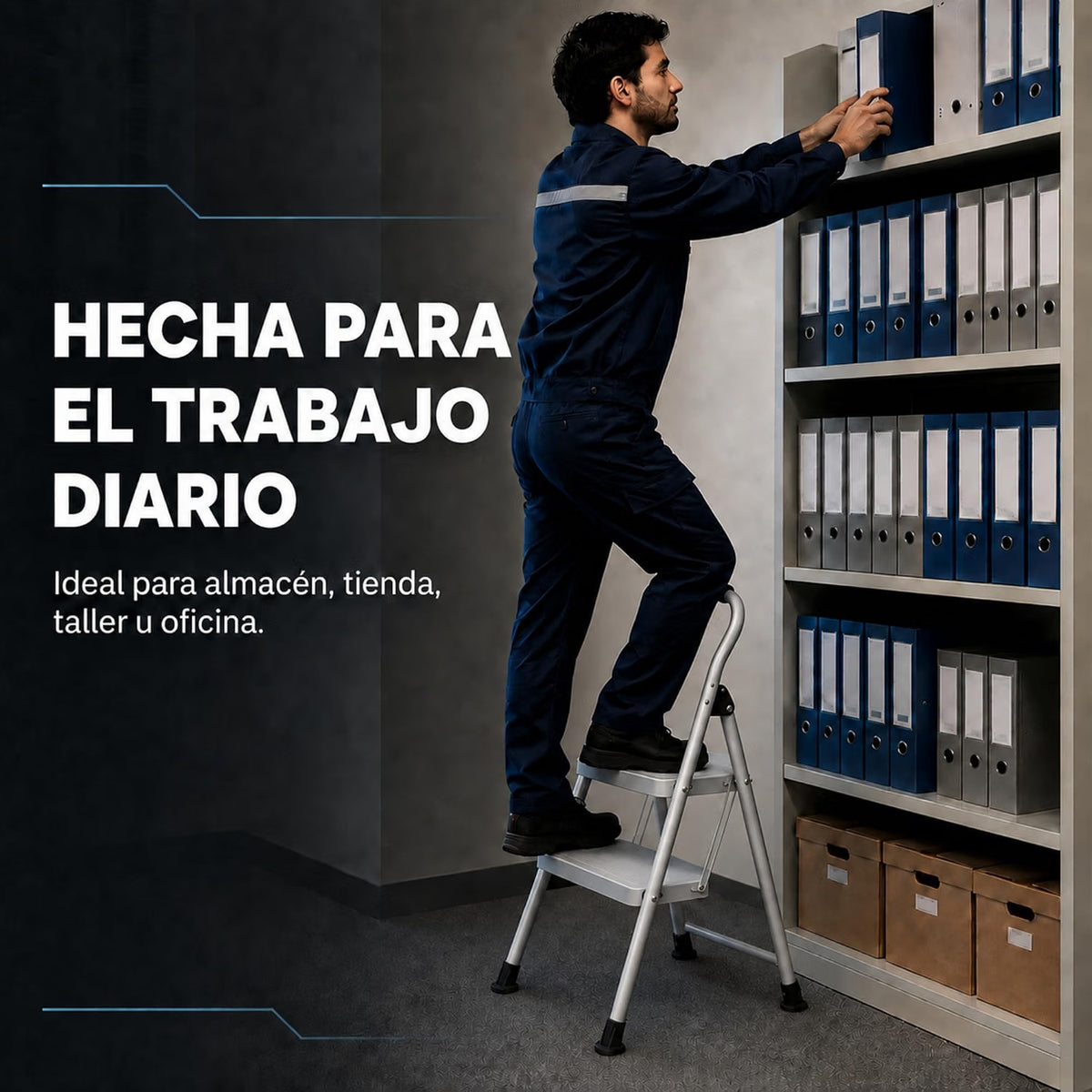 UZIRO Escalera Plegable 2 Peldaños, Escalones y Patas Antideslizantes de Acero al Carbono, con Mango Acolchado y Estructura Reforzada, Escalera Pequeña Plegable, Escalera 2 Peldaños Plegable